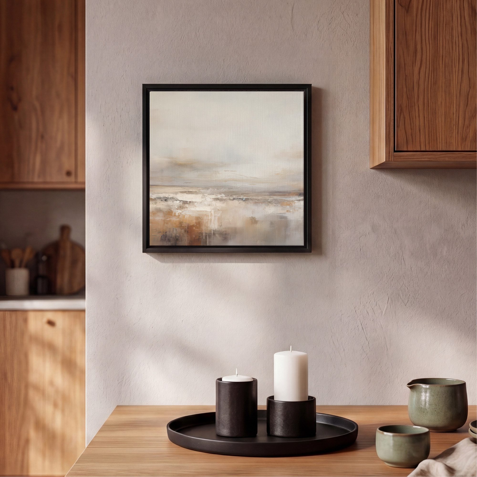 OneMillionCanvasses® Leinwandbild mit Rahmen - Kunst - Industriell - Grau - Braun - Abstrakt, Fotodruck (1 St), Schlafzimmer Deko Aesthetic, Bilder über Bett, 20x20cm