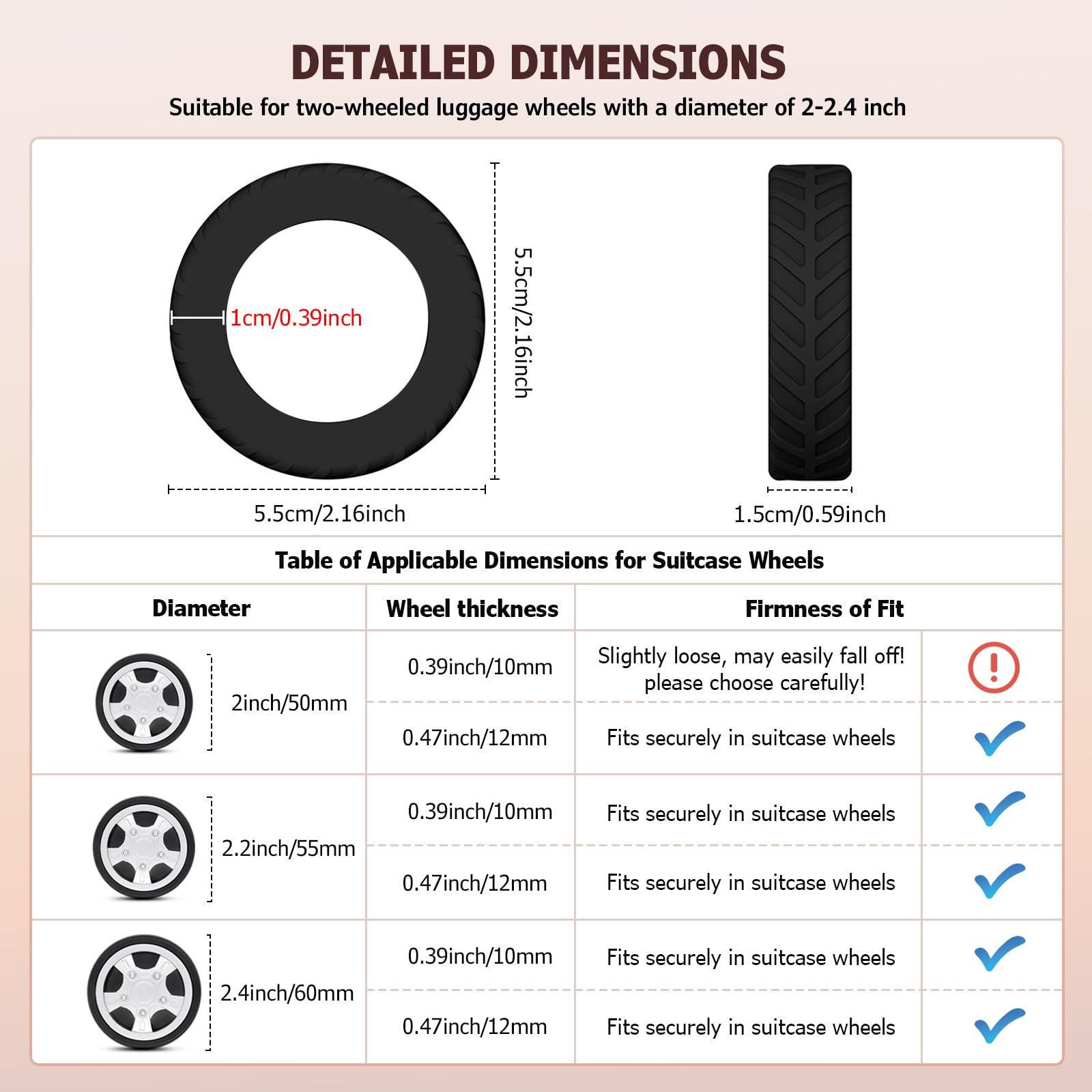 Zaewry Gummiband 8 PCS Upgrade Silikon Gepäckradabdeckungen, Luggage Wheel Covers, kofferschutzhülle für 5-6.3cm Spinnerrad – Bild 4 von 5