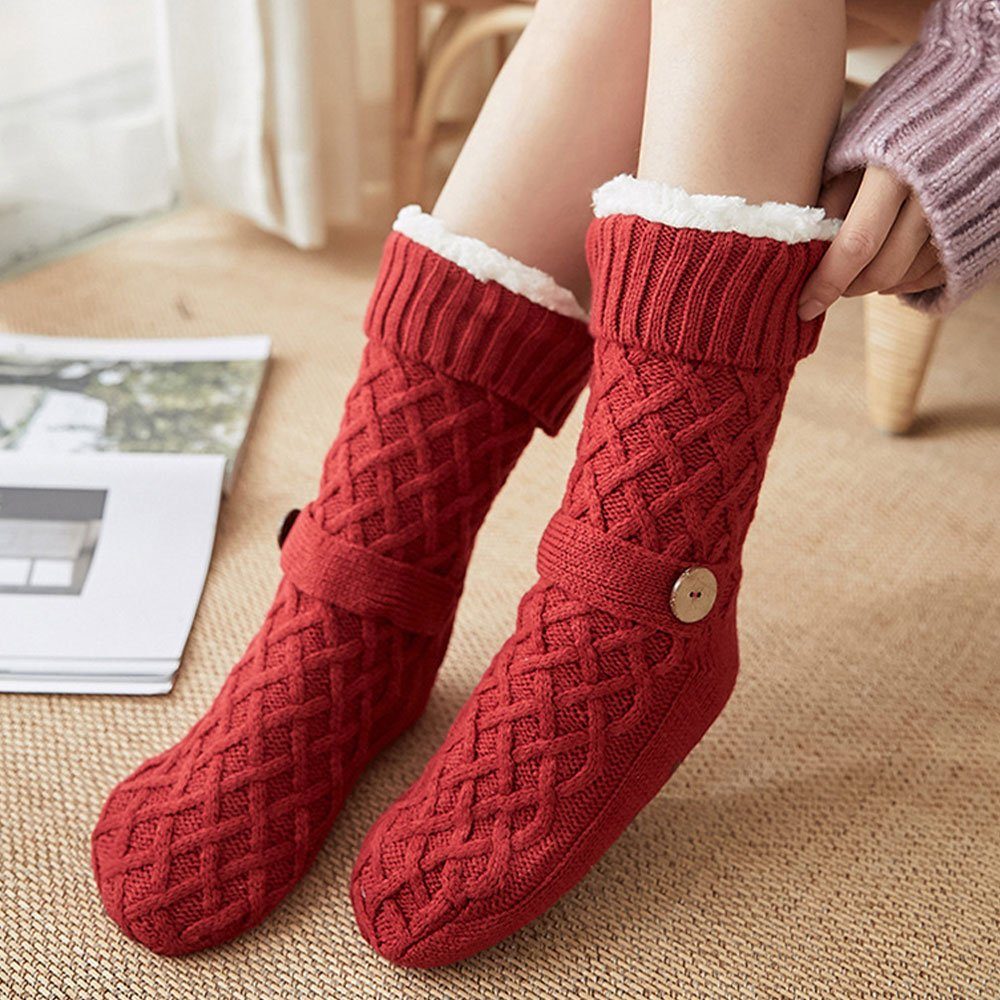 AUzzO~ Langsocken Warme Socken Damen Winter Stricksocken Bettsocken Lange  Teppichsocken Durchschnittliche Größe: 35-42