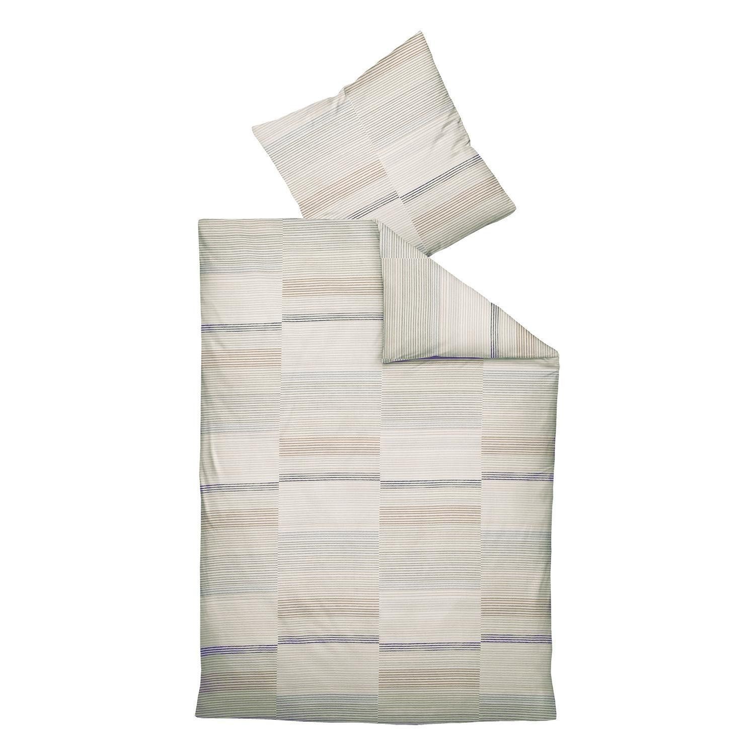 Janine Bettwäsche Feinbiber-Bettwäsche DAVIS, 135 x 200 cm, Beige, Feinbiber, Blau, Grün, Baumwolle, mit Reißßverschluss