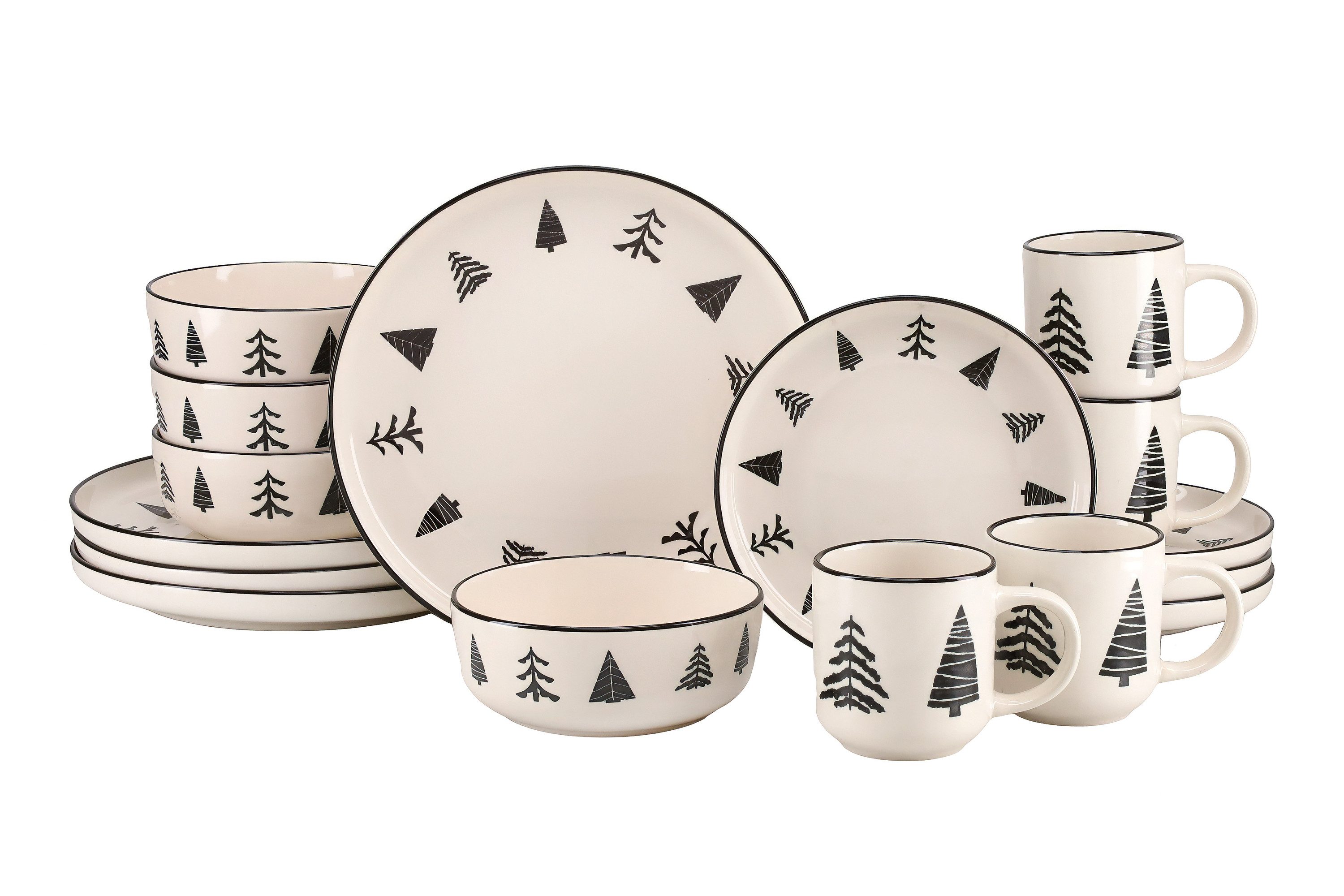 creaTable Kombiservice Nordic Christmas Black (16-tlg), 4 Personen, Steinzeug