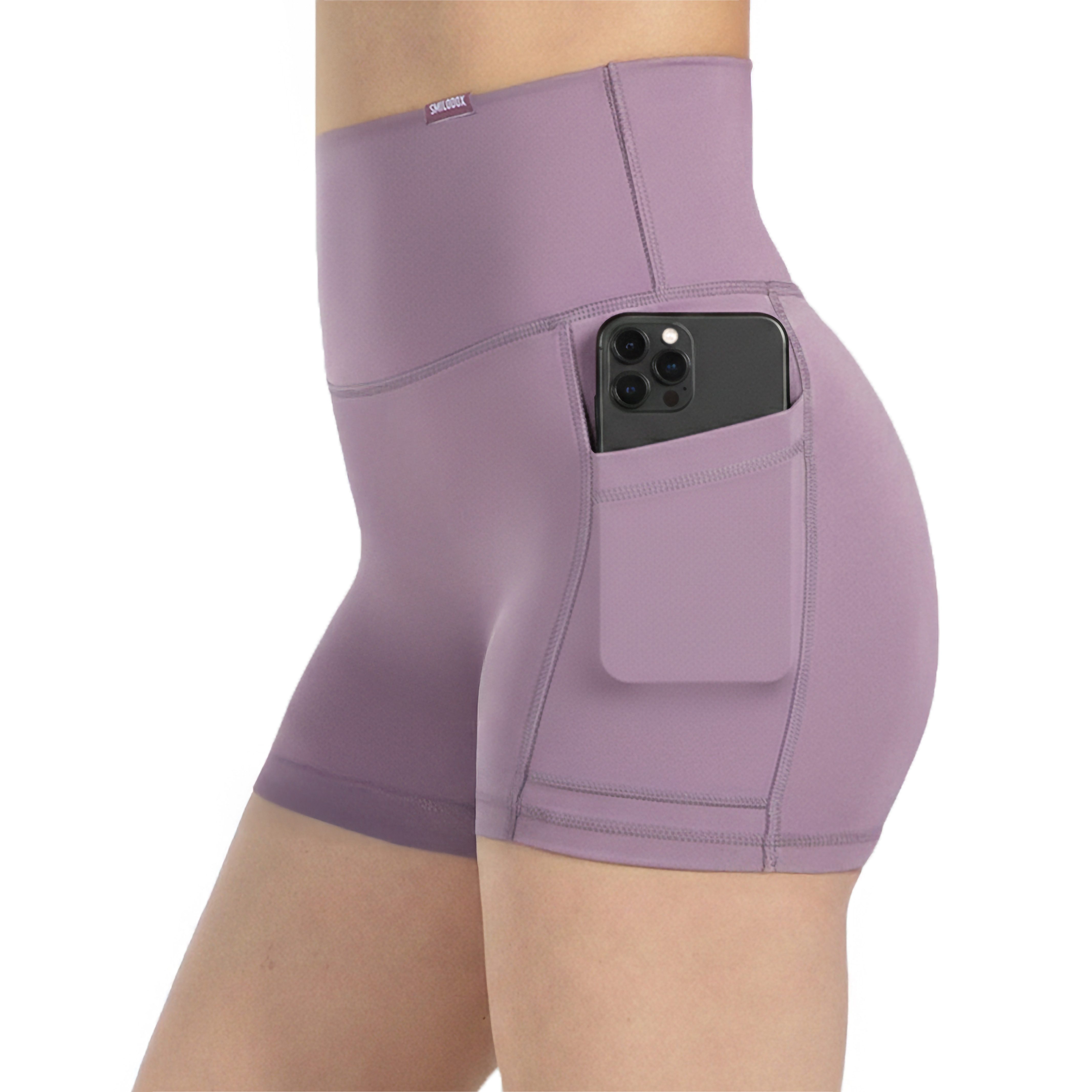 Smilodox Shorts Lissa, High Waist Radlerhose mit seitlichen Eingrifftaschen, elastisch Figurformender Bund, enganliegend, Training Alltag Fitness Yoga