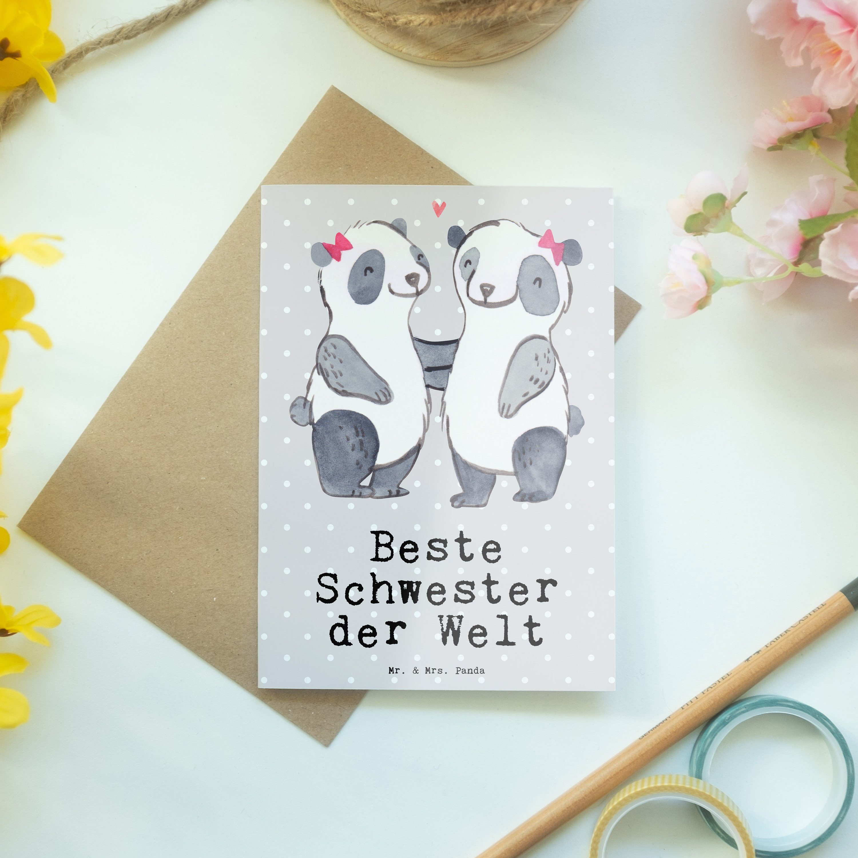 Mr. Geschenk, & Mrs. Welt Panda Schwester Grau Einladungsk - Panda Grußkarte Beste Pastell - der