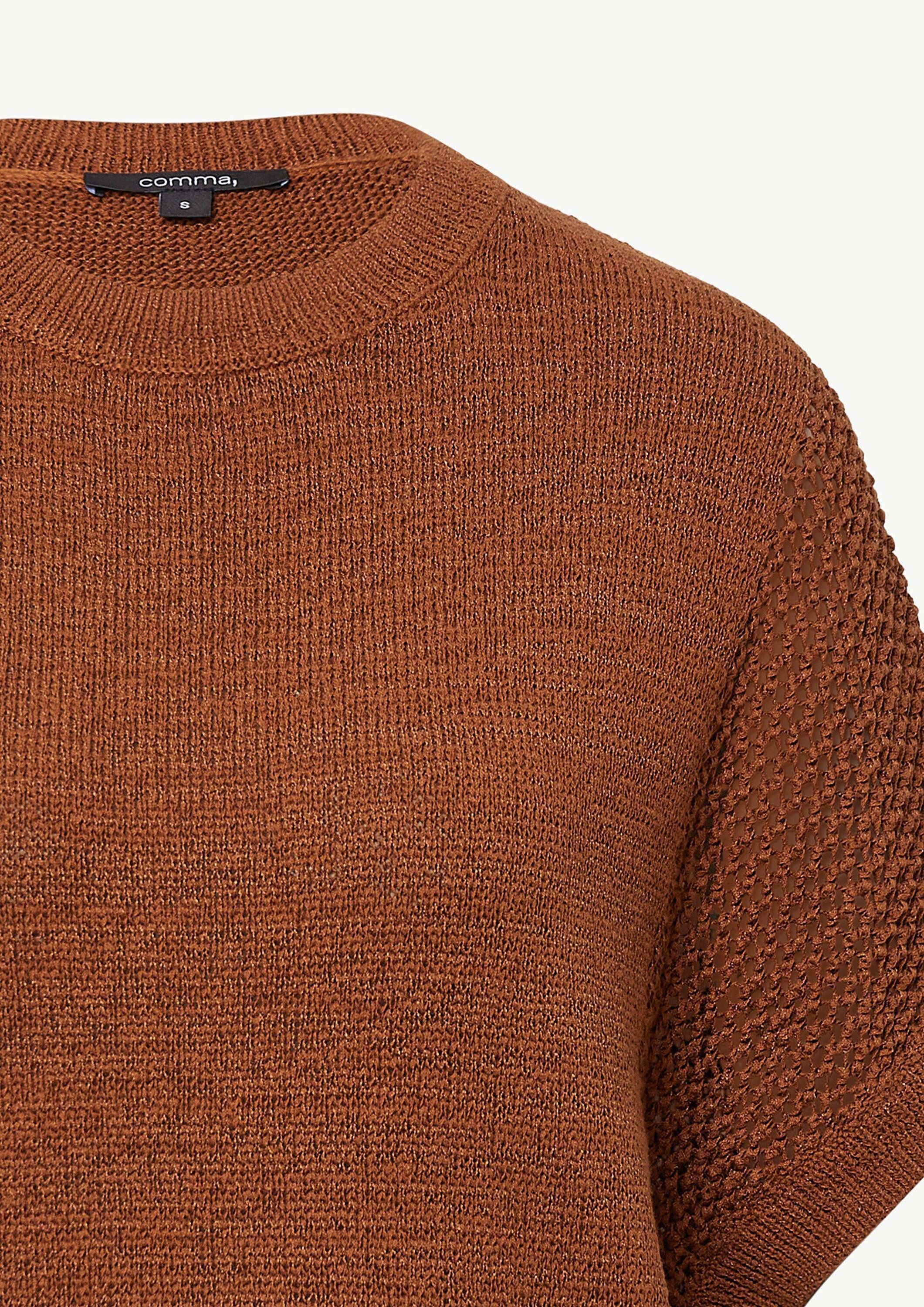 comma Kurzarmpullover Strickpullover Kurzarm-Pullover im Loose Fit aus Ajourstrick