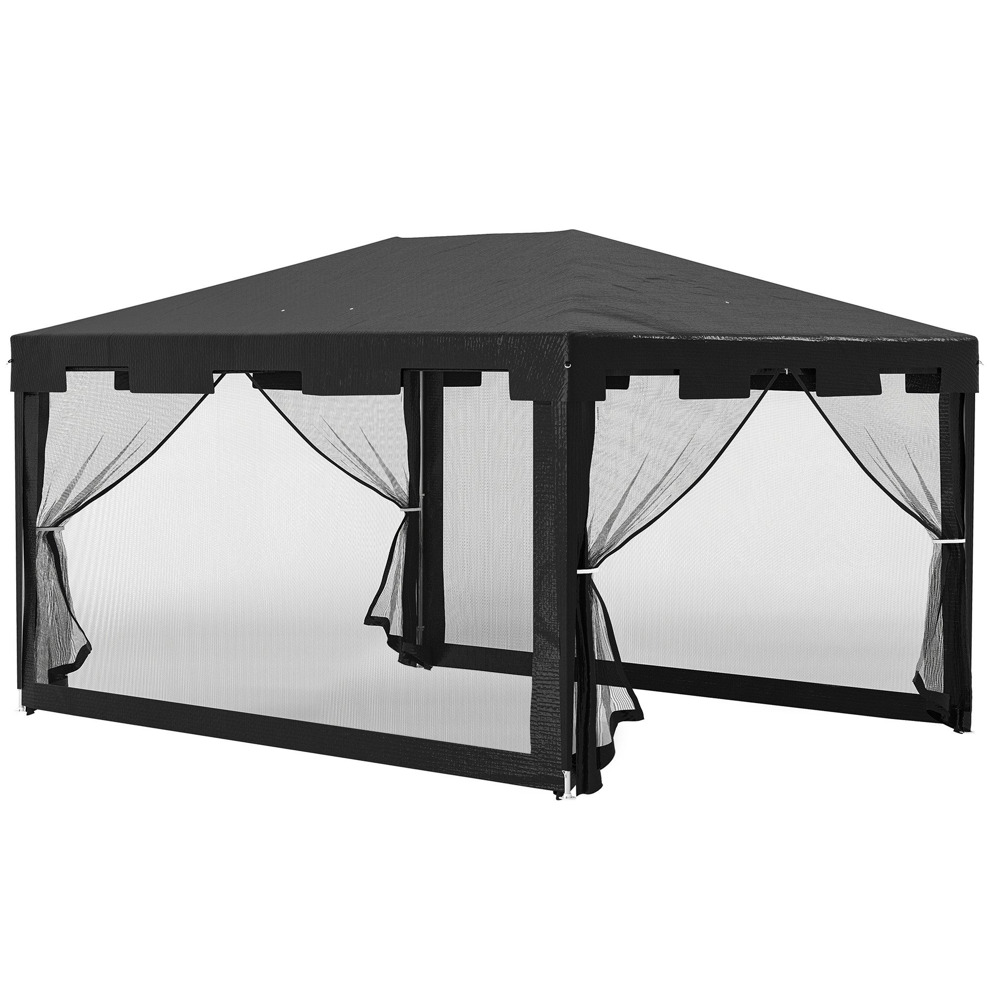 Outsunny Pavillon 4x3m, Rechteckig, mit Moskitonetz, 4 Seitenteile, mit 4 Seitenteilen, (Stabil Winterfest Partyzelt, Gartenzelt), für Camping Garten, Dunkelgrau