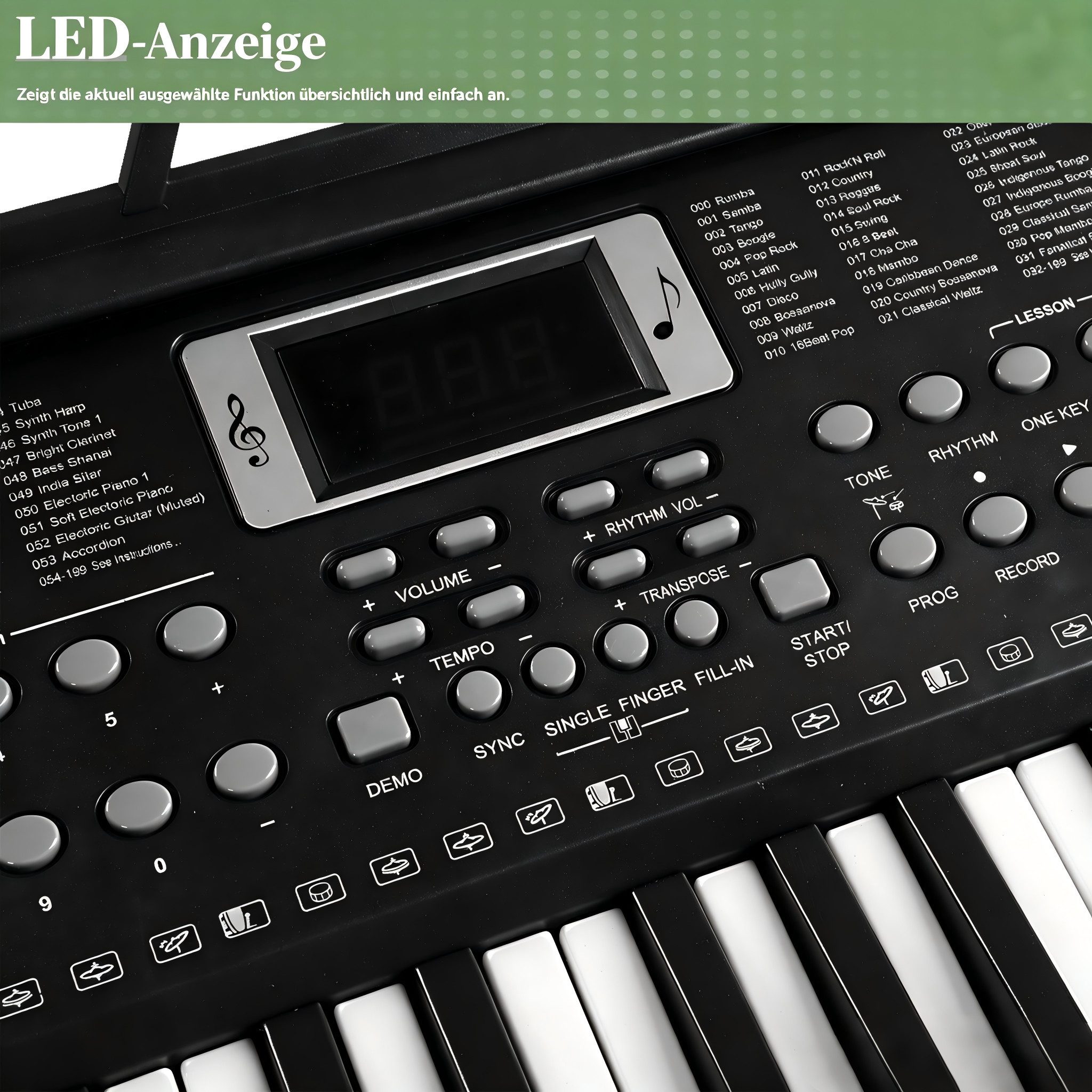 VINGLI Digitalpiano 61-Tasten Keyboard Piano Set mit Klavierständer, Klavierhocker, tragbar, LED-Bildschirm, 3 Lehrmodi, Schwarz/Weiß/Rosa – Bild 5 von 5