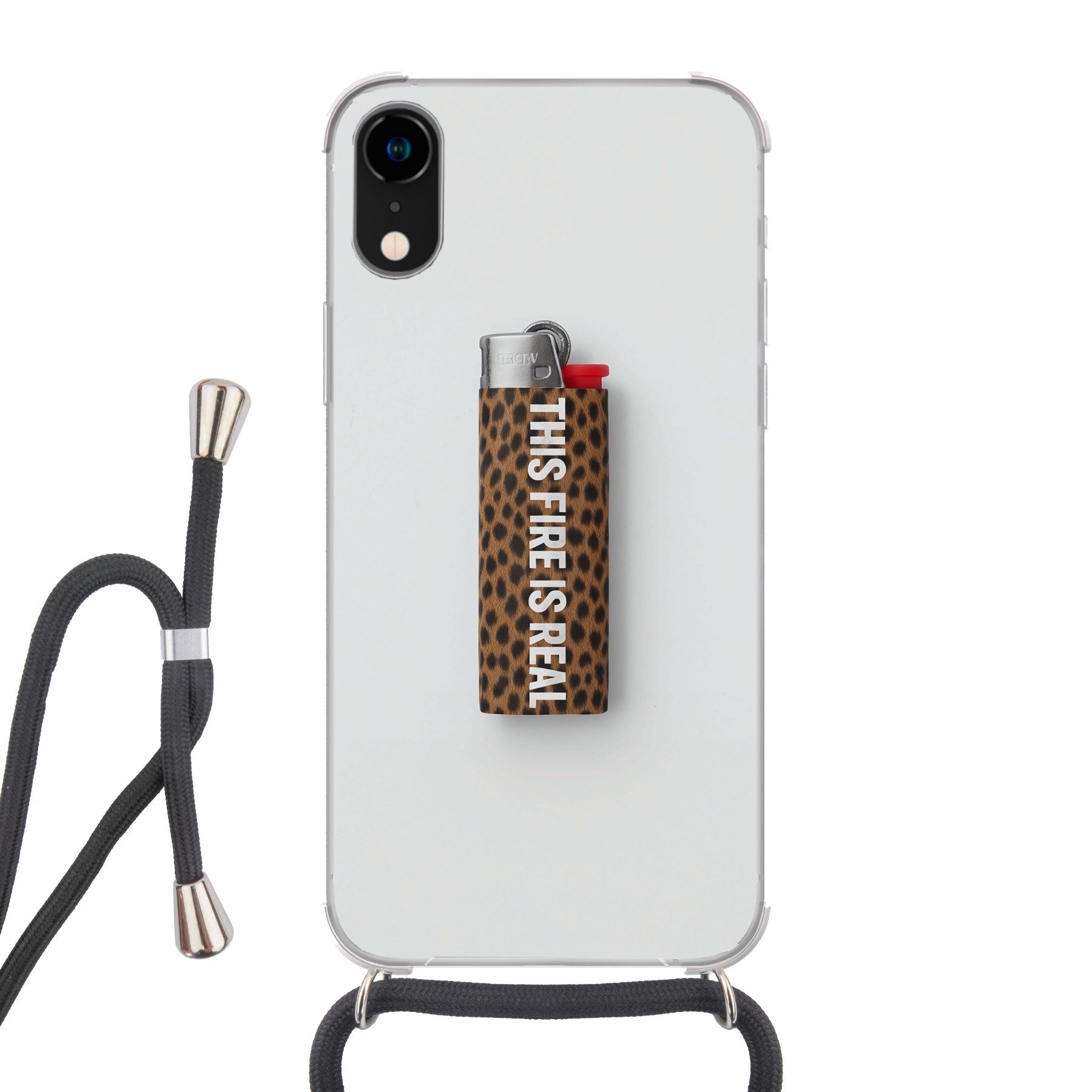 MuchoWow Handyhülle für Apple iPhone XR Feuerzeug - Zitat - Panther Druck, Tragbare Handyhüllen mit Kette zum umhängen, Handykette Handyband
