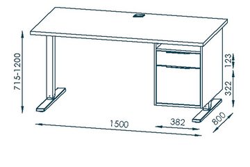 möbelando Schreibtisch 5515 (BxHxT: 150x120x80 cm), aus Spanplatte / Metall in Metall platingrau - platingrau