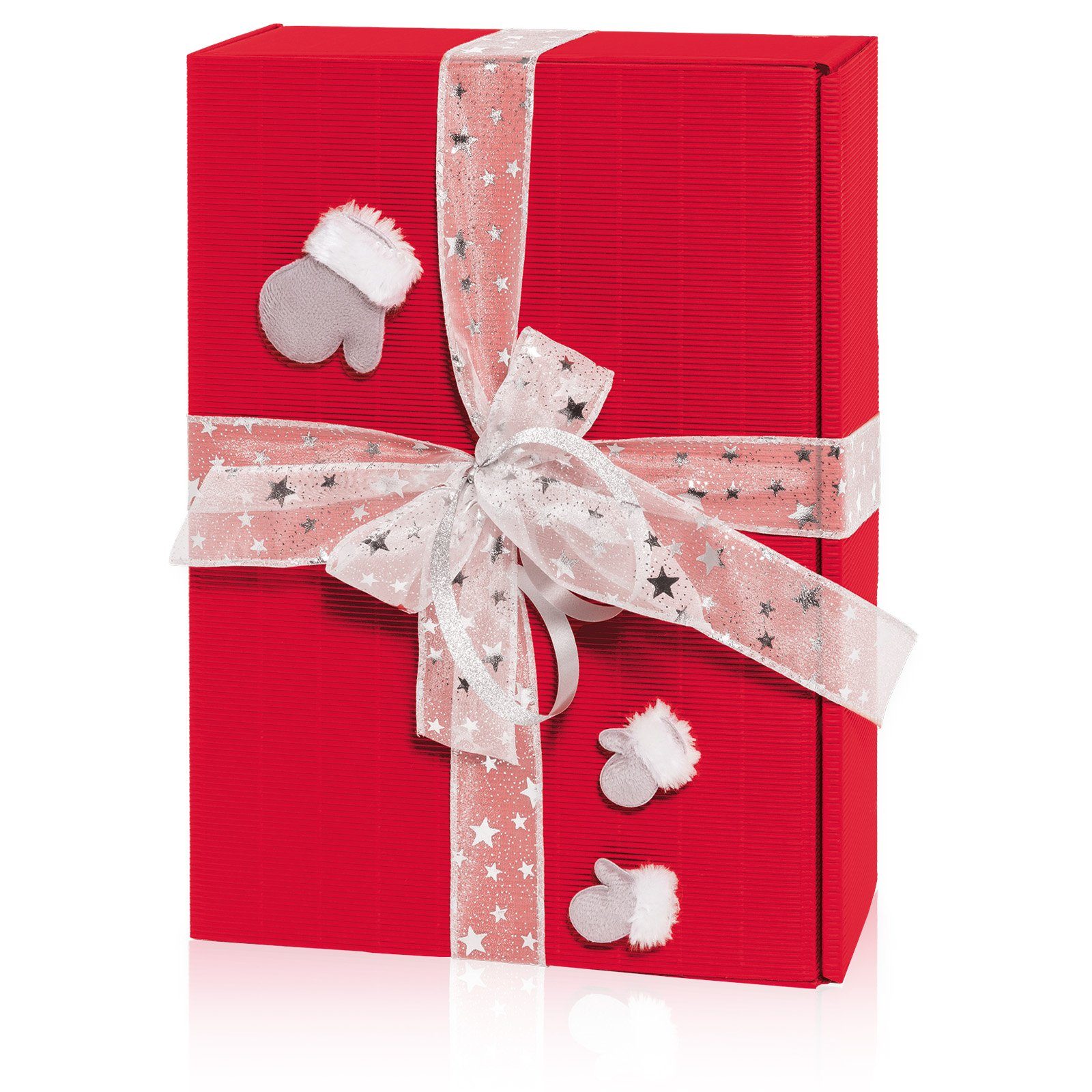 Thumbnail - KK Verpackungen Geschenkbox (25 St), 25 x Präsentkarton für 3 Flaschen 360x250x90 mm offene Welle Rot