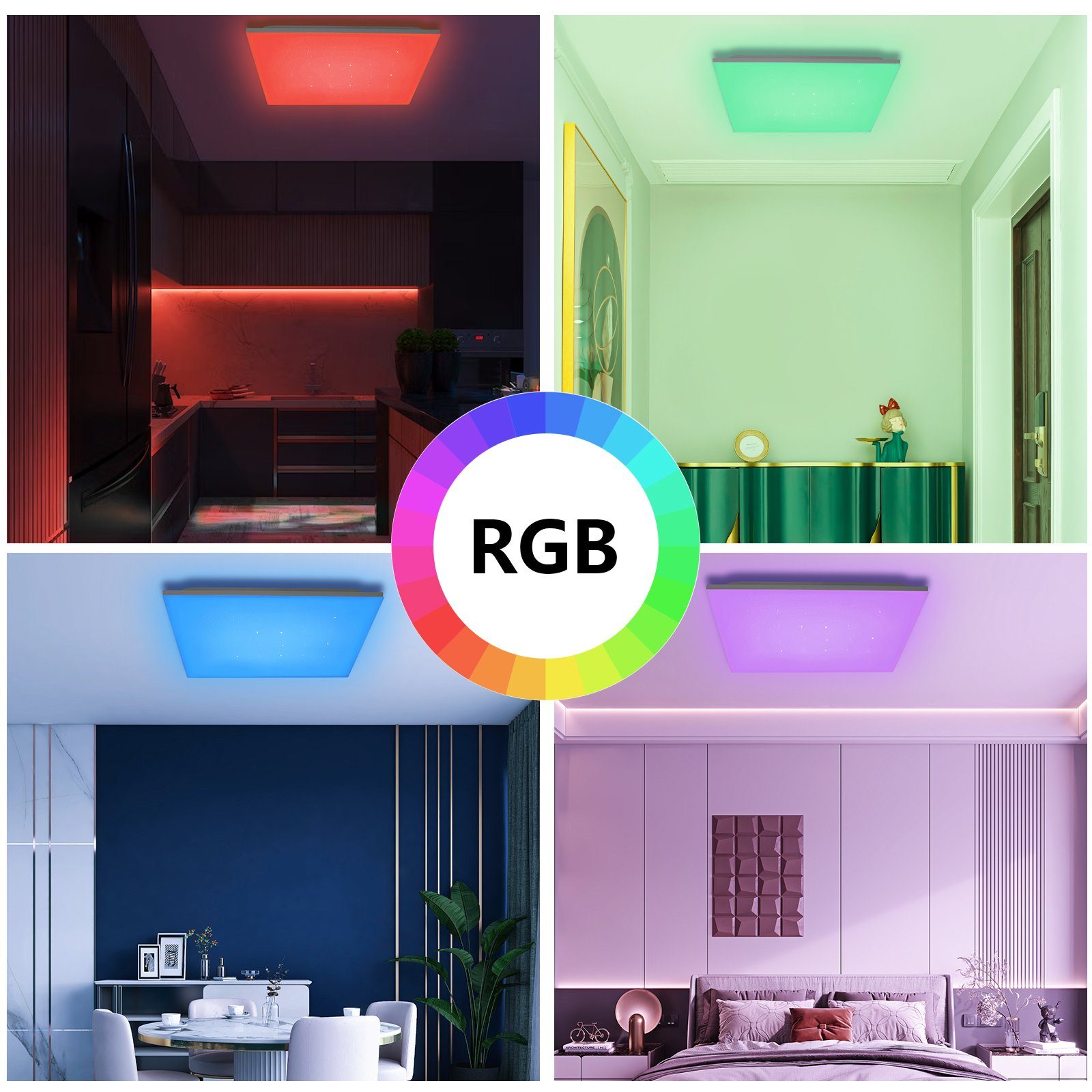 Nettlife LED Deckenleuchte Dimmbar mit 30 x fest 30 RGB x Flach Fernbedienung Küchen LED Kinderzimmer, Farbwechsel, cm für integriert, 6.5 Wohnzimmer Sternenhimmel 18W, Schlafzimmer