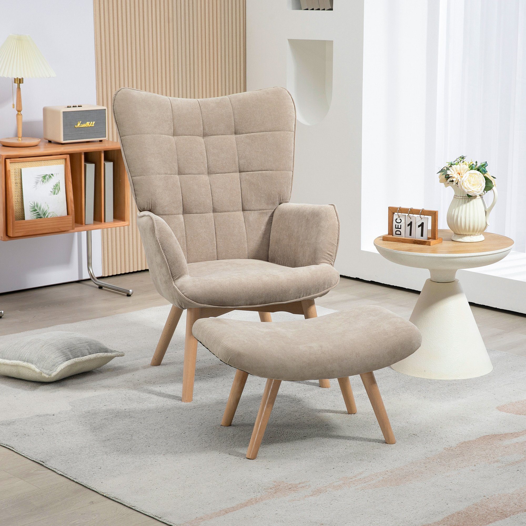 HOMCOM Relaxsessel Ohrensessel mit Hocker, Polstersessel günstig online kaufen