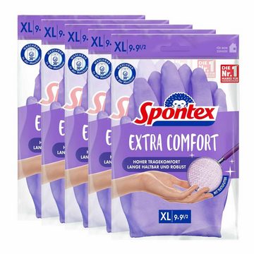SPONTEX Latexhandschuhe Haushaltshandschuhe Extra Comfort 5 Paar, Handschuhe waschbar (Spar-Set)