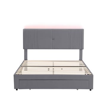 IDEASY Einzelbett Polsterbett, Einzel-/Doppelbett, USB-Anschluss, Flanell, (Polsterung aus hochdichtem Schaumstoff), Schublade unter dem Bett, 140 cm x 200 cm und 160 cm x 200 cm