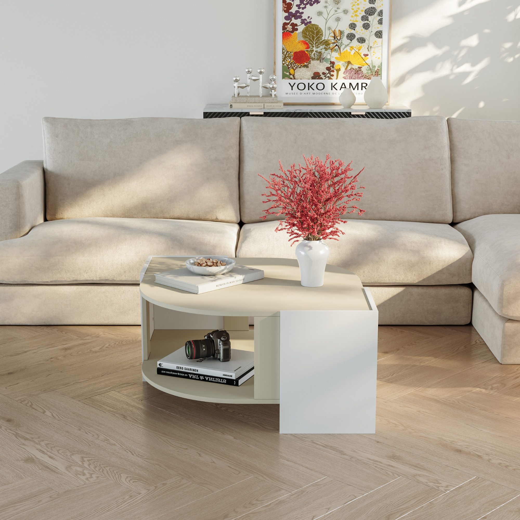 en.casa Couchtisch, »Klipsari« 75 x 75 x 40 cm mit Stauraum Weiß/Sandfarben