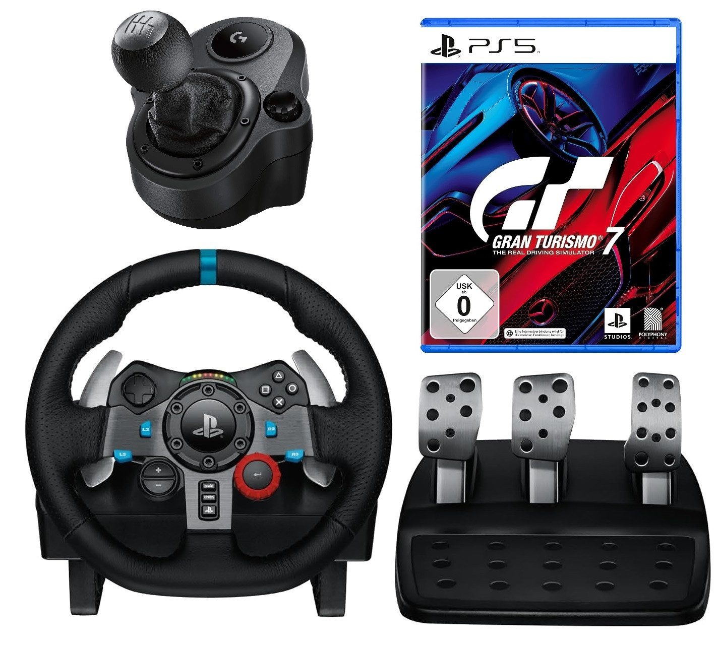 Logitech G G29 Lenkrad mit Schaltung Pedale PS5 + Gran Turismo 7 Gaming-Lenkrad (Set, Driving Force Rennlenkad Playstation 5)