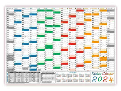 LYSCO Wandkalender Rainbow Wandplaner 2024 DIN A0 / A1 / A2, 14 Monate, (gerollt)
