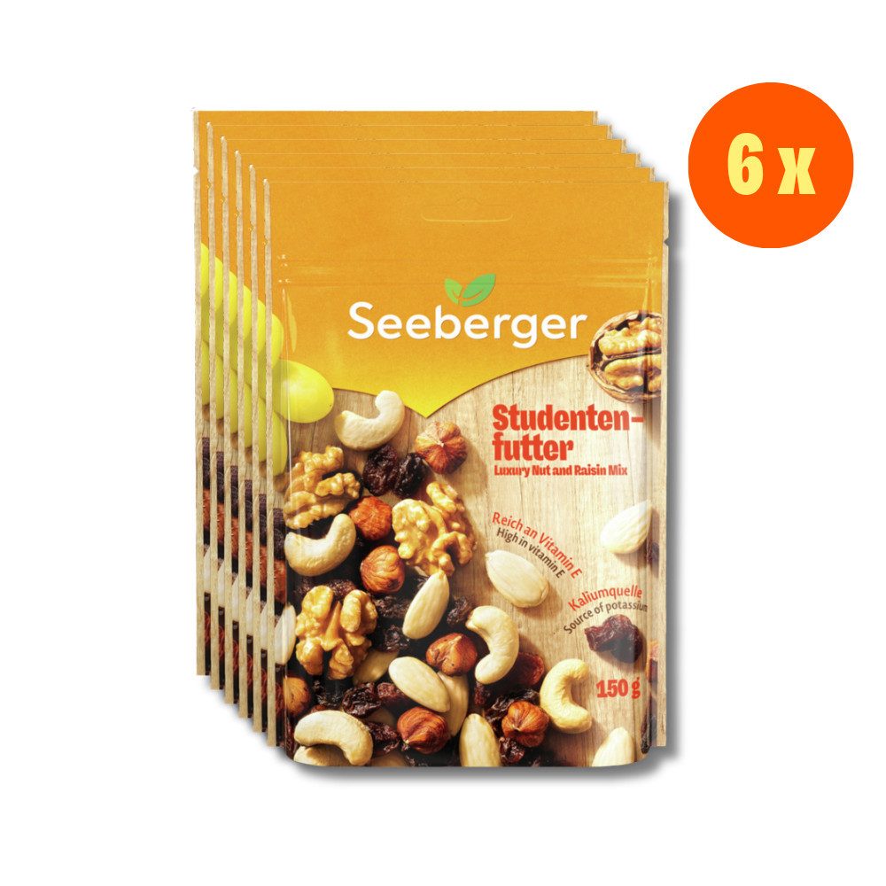 Seeberger Snacks Nüsse Seeberger Studentenfutter Multipack – 6 × 150 g, reich an Vitamin E