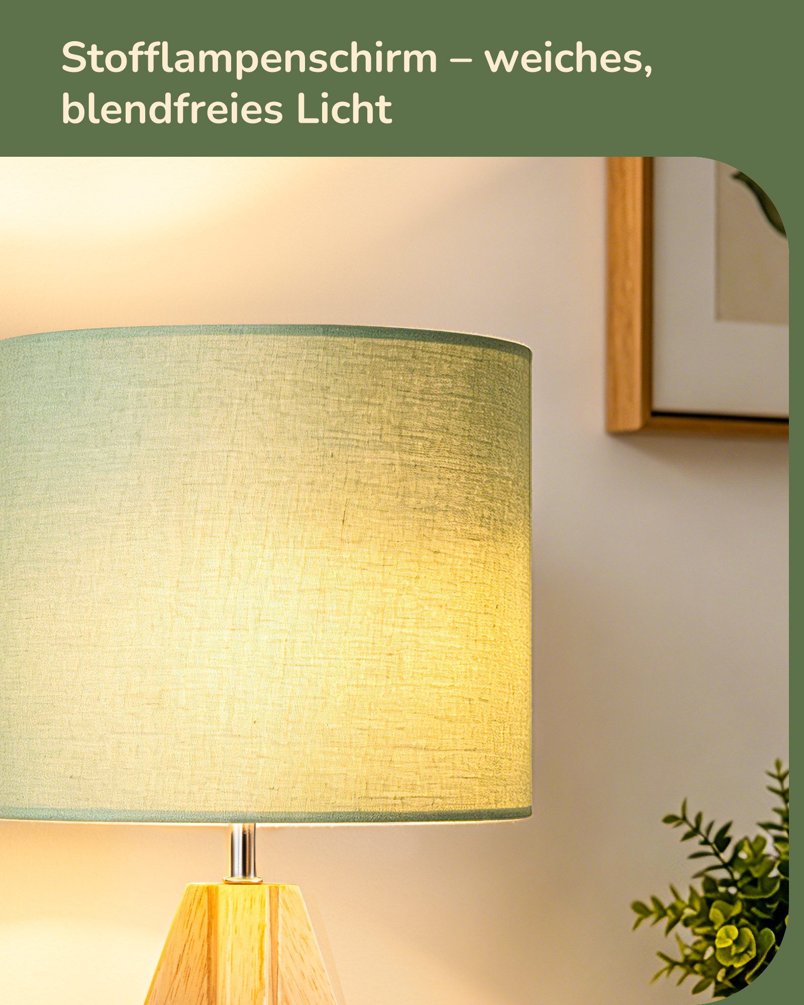 EDISHINE Nachttischlampe 2er Set, Vintage Tischleuchte aus Holz mit Leinenlampenschirm, LED wechselbar, warmweiß, H36 cm Tischlampe mit Leuchtmittel