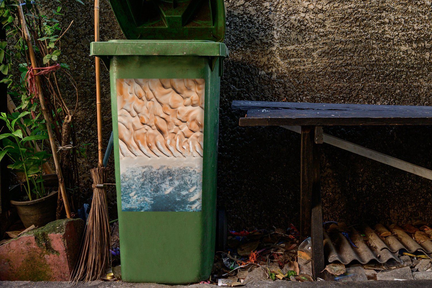 MuchoWow Wüste Container, - Landschaft - - St), (1 Abstrakt Abfalbehälter Mülleimer-aufkleber, Mülltonne, Wandsticker Wasser Sticker,