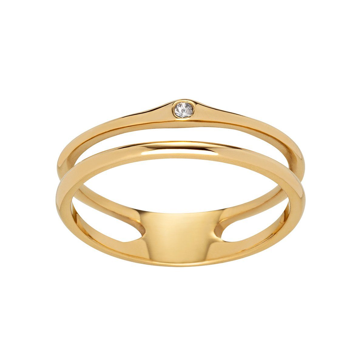 M&M Fingerring Ring Damen gold Doppel-Ring mit Zirkonia (1-tlg), Best Basics; deutsche Qualität, inkl. edles Schmucketui