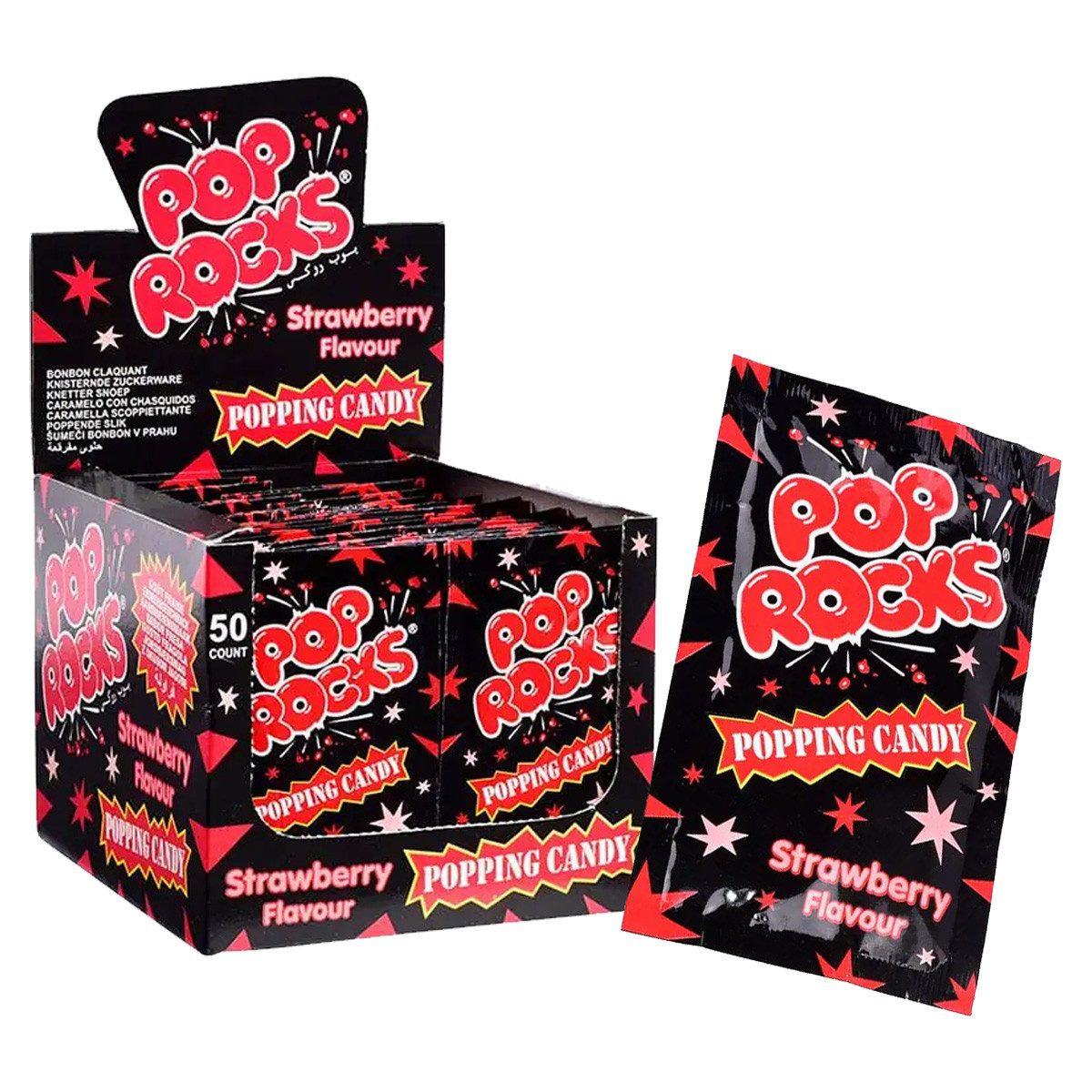 Tri D Aix Süßigkeit, Pop Rocks Knistergranulat mit Erdbeergeschmack Thekendisplay 50x7g