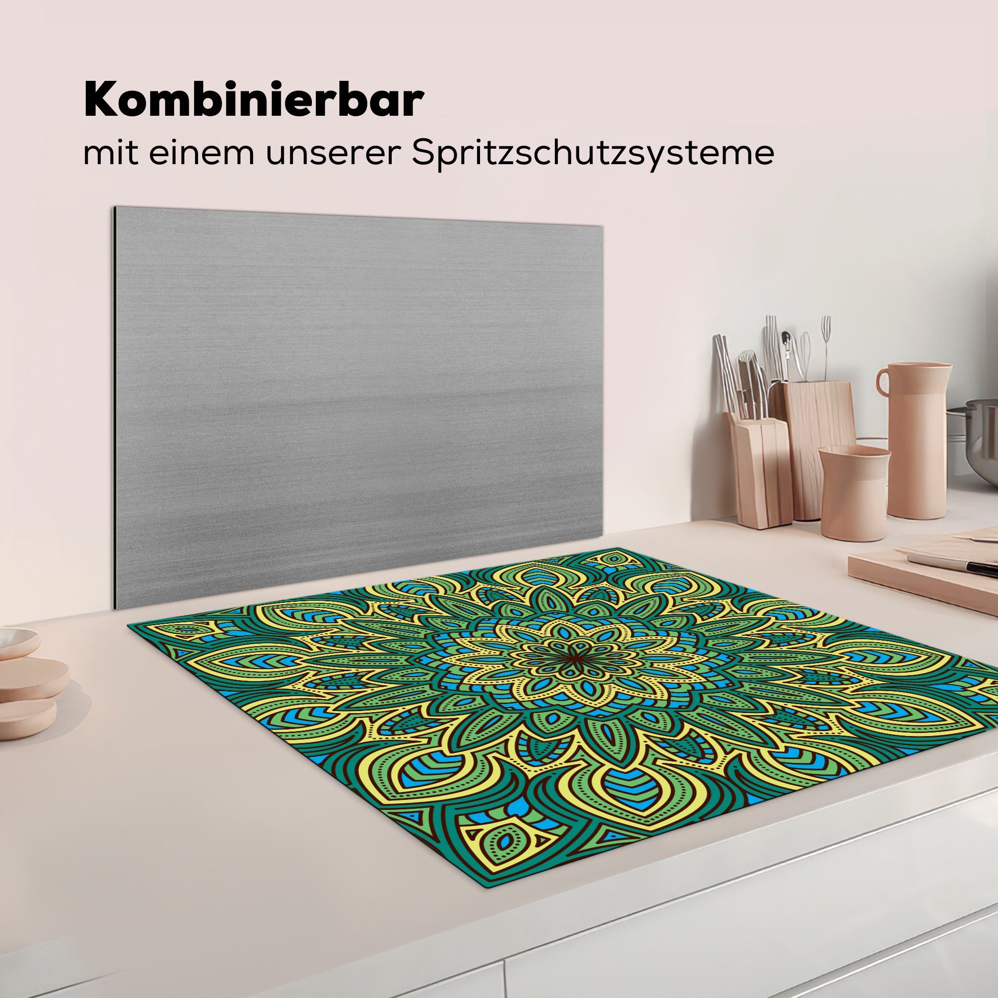 Mandala tlg), Herdblende-/Abdeckplatte cm, Details, MuchoWow Arbeitsplatte 78x78 Ceranfeldabdeckung, für (1 floralen Vinyl, küche mit