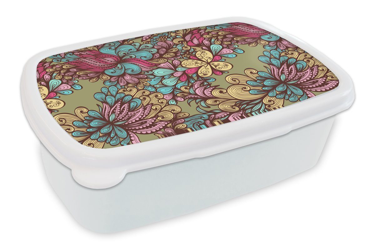 MuchoWow Lunchbox Kunststoff, Brotdose, - (2-tlg), für Erwachsene, weiß Kinder und für Abstrakt, Jungs Brotbox Mädchen Muster und Blätter 