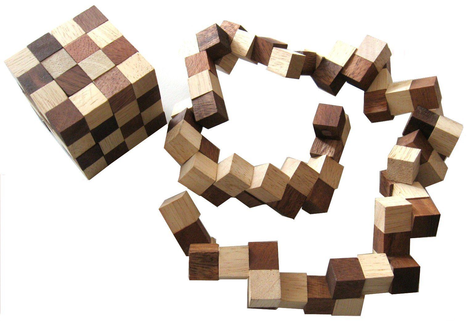 Logoplay Holzspiele Spiel, Schlangenwürfel 4x4 Gr. L - 8 cm Kantenlänge -  Snake Cube - 3D Puzzle aus HolzHolzspielzeug