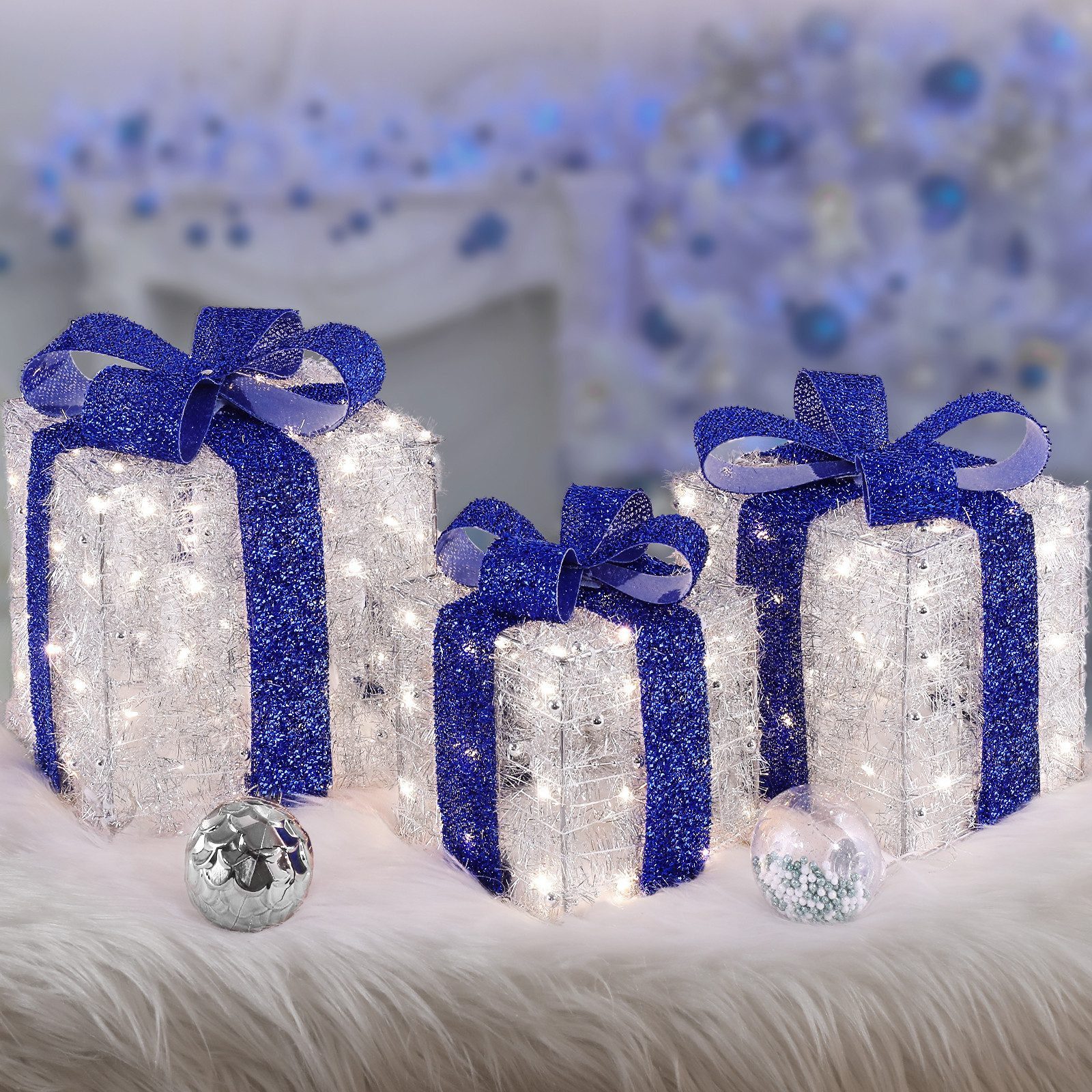 LED Dekolicht 3er-Set LED Geschenkbox Weihnachten mit 60/117/140 LEDs