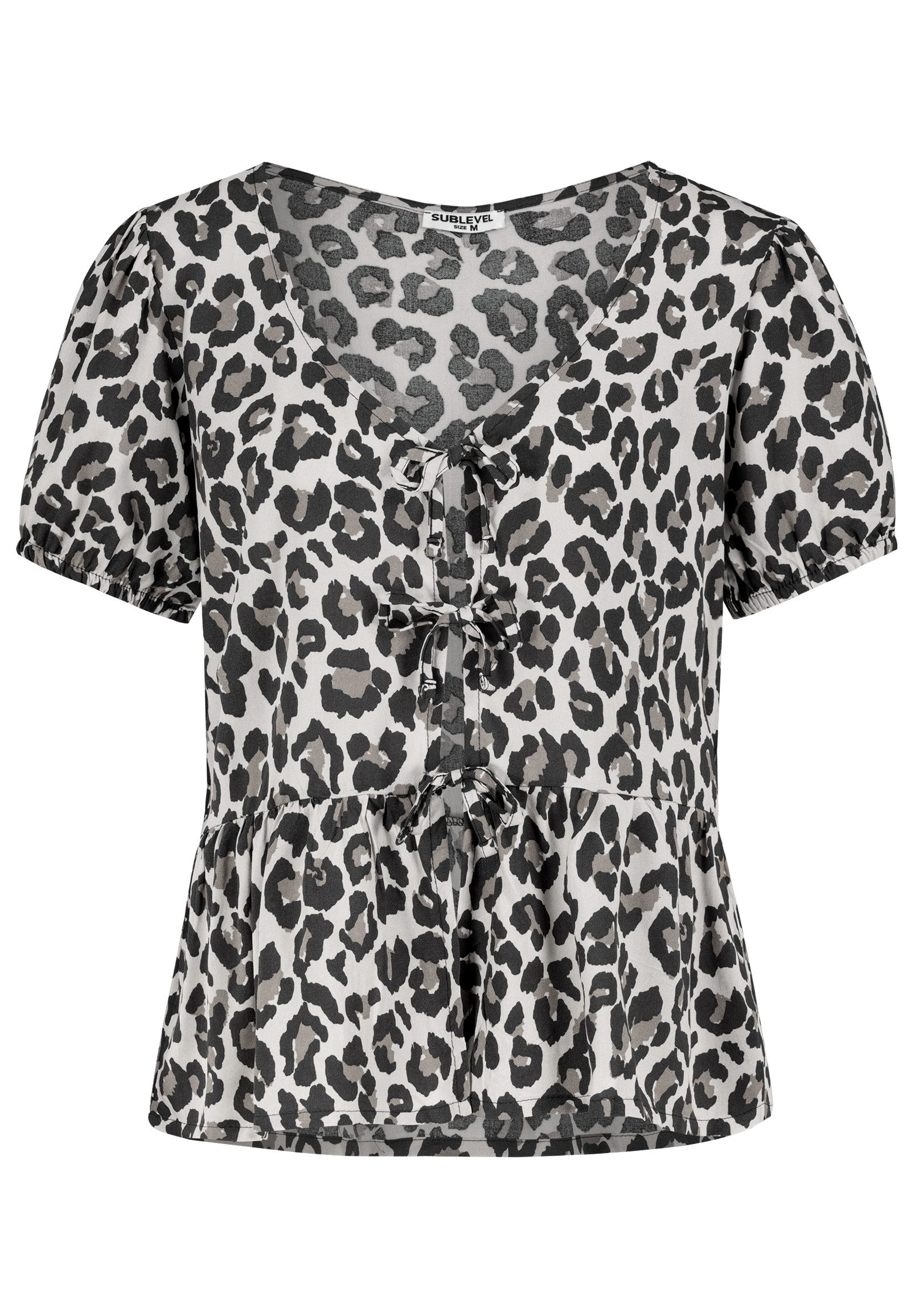 SUBLEVEL Blusenshirt Florales Muster, Schnürdetails, Kurzarm, Offen Lockere günstig online kaufen