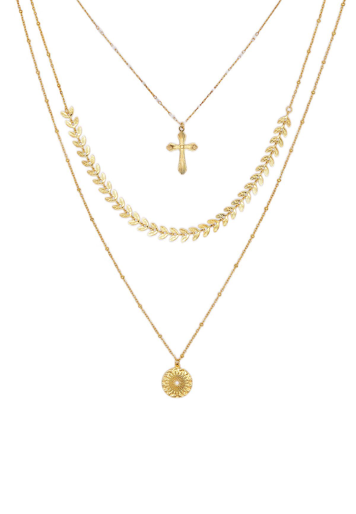 (1-tlg), Kette mit mit 5469 enflame Halskette 3-Fache Kreuz Medaillon in Anhänger Edelstahl Necklace Gold