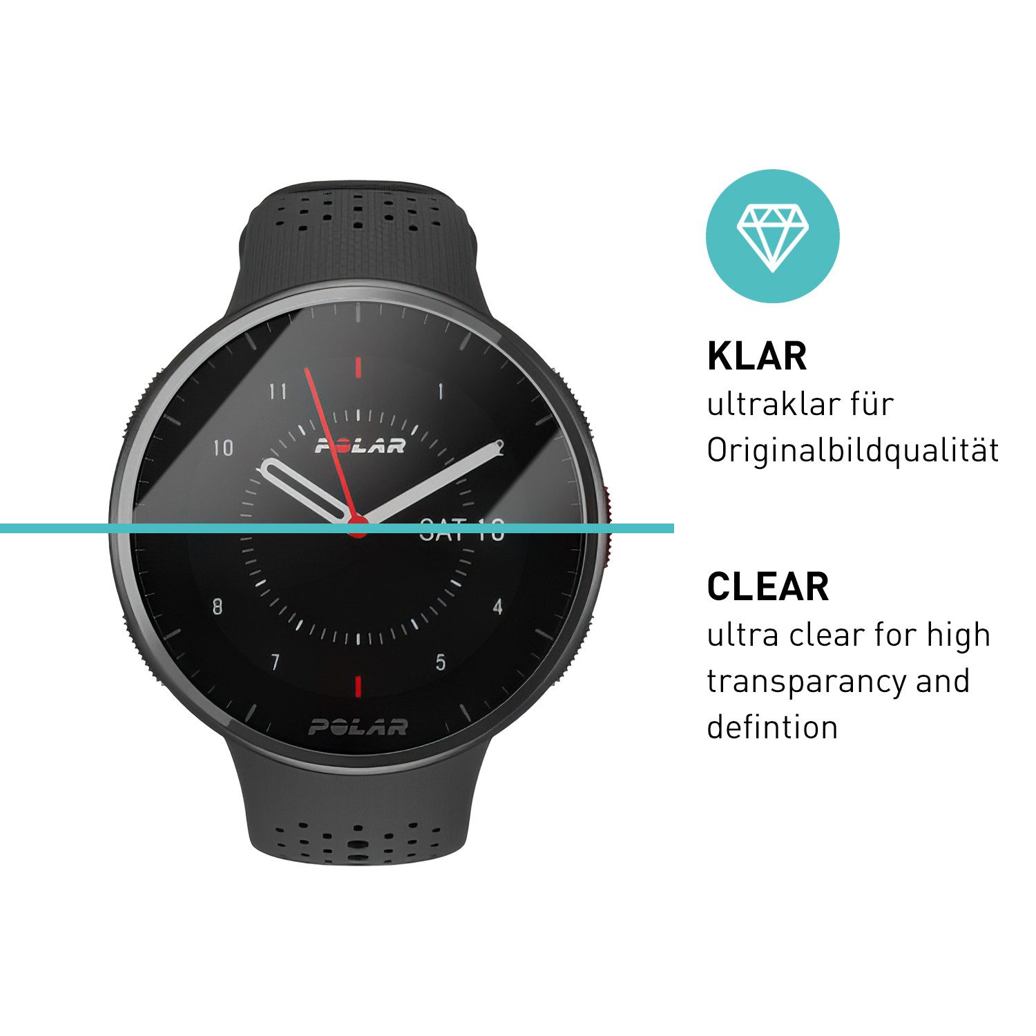 smartect Displayschutzglas Schutzglas Panzerfolie Klar für Polar Pacer Pro, Set, 3 Stück, Schutzfolie Glasschutz Bildschirm