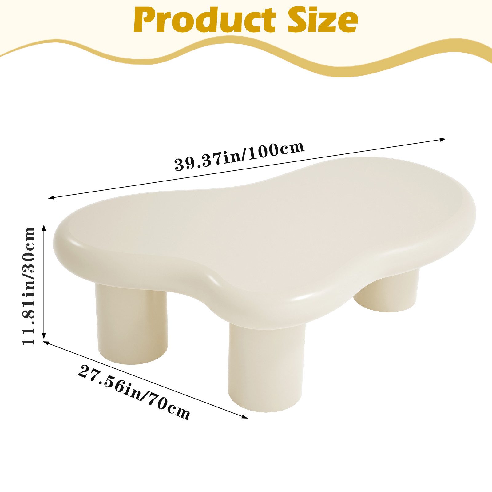 TWSOUL Couchtisch Wolken-Couchtisch, Cremefarbener Couchtisch unregelmäßiges Design