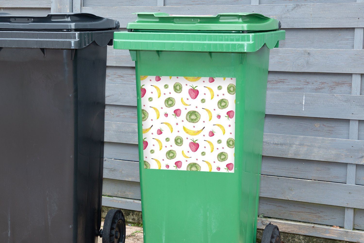 Sticker, Aquarell St), Obst Mülltonne, Abfalbehälter Weiß Mülleimer-aufkleber, MuchoWow - Wandsticker - Container, (1
