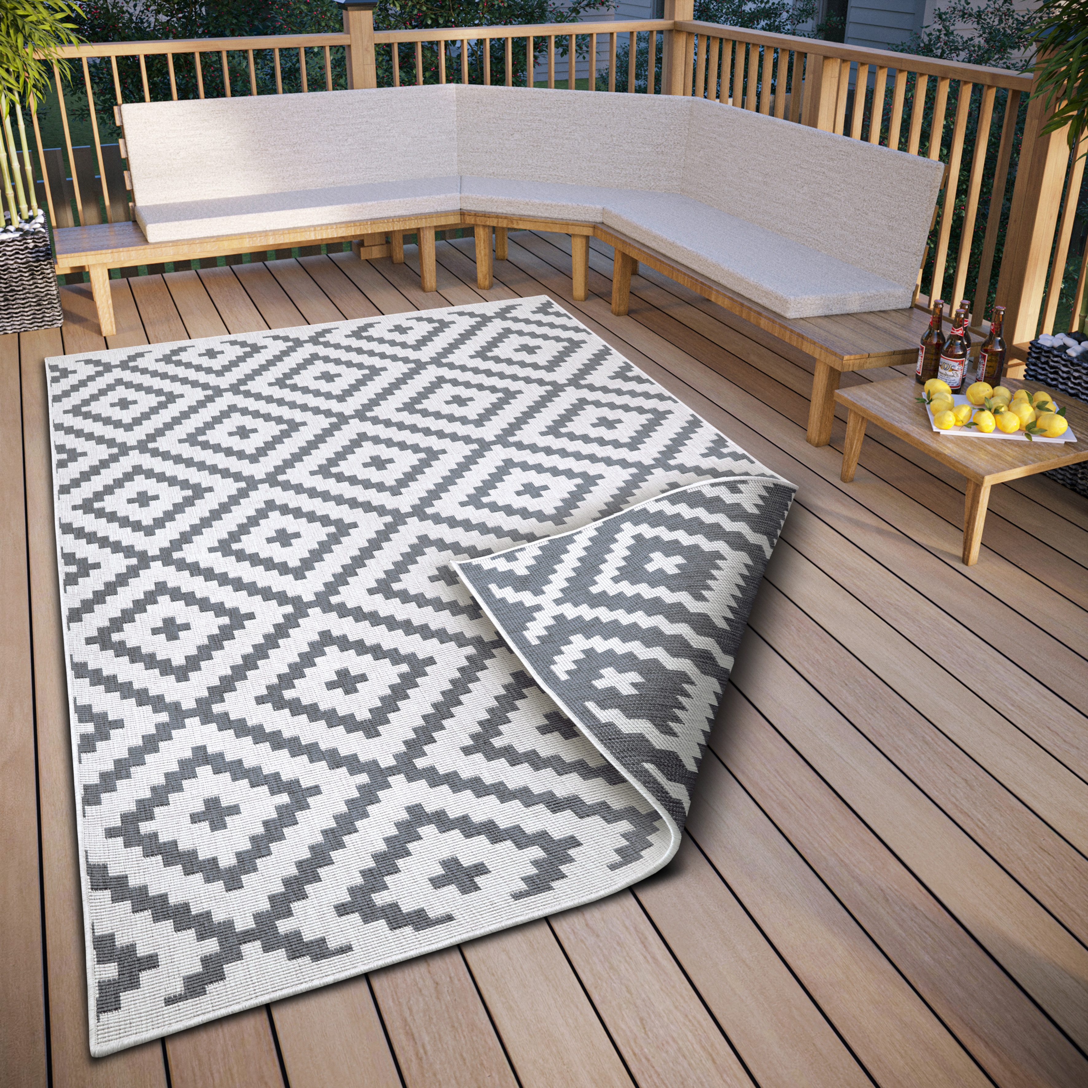 OTTO home Teppich Ronda Wendeteppich, rechteckig, Höhe: 5 mm, Sisal-Optik, Flachgewebe, In- und Outdoor, geometrisches Boho Design