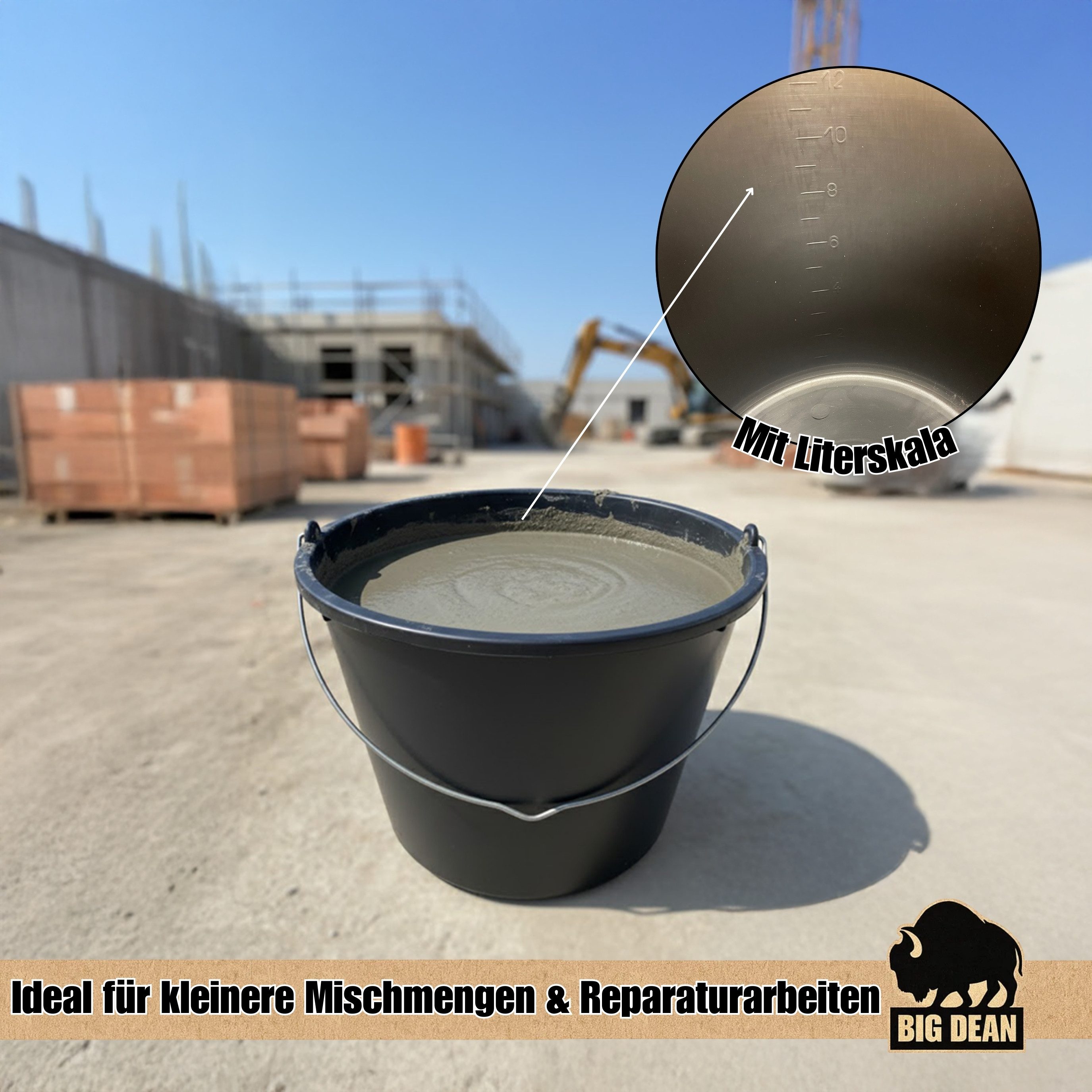 BigDean Baueimer 12l - Mörteleimer mit Henkel - Eimer für Baustelle & Garten, (Stück, 10-tlg., Baueimer), UV-beständig, frostfest und baustellentauglich