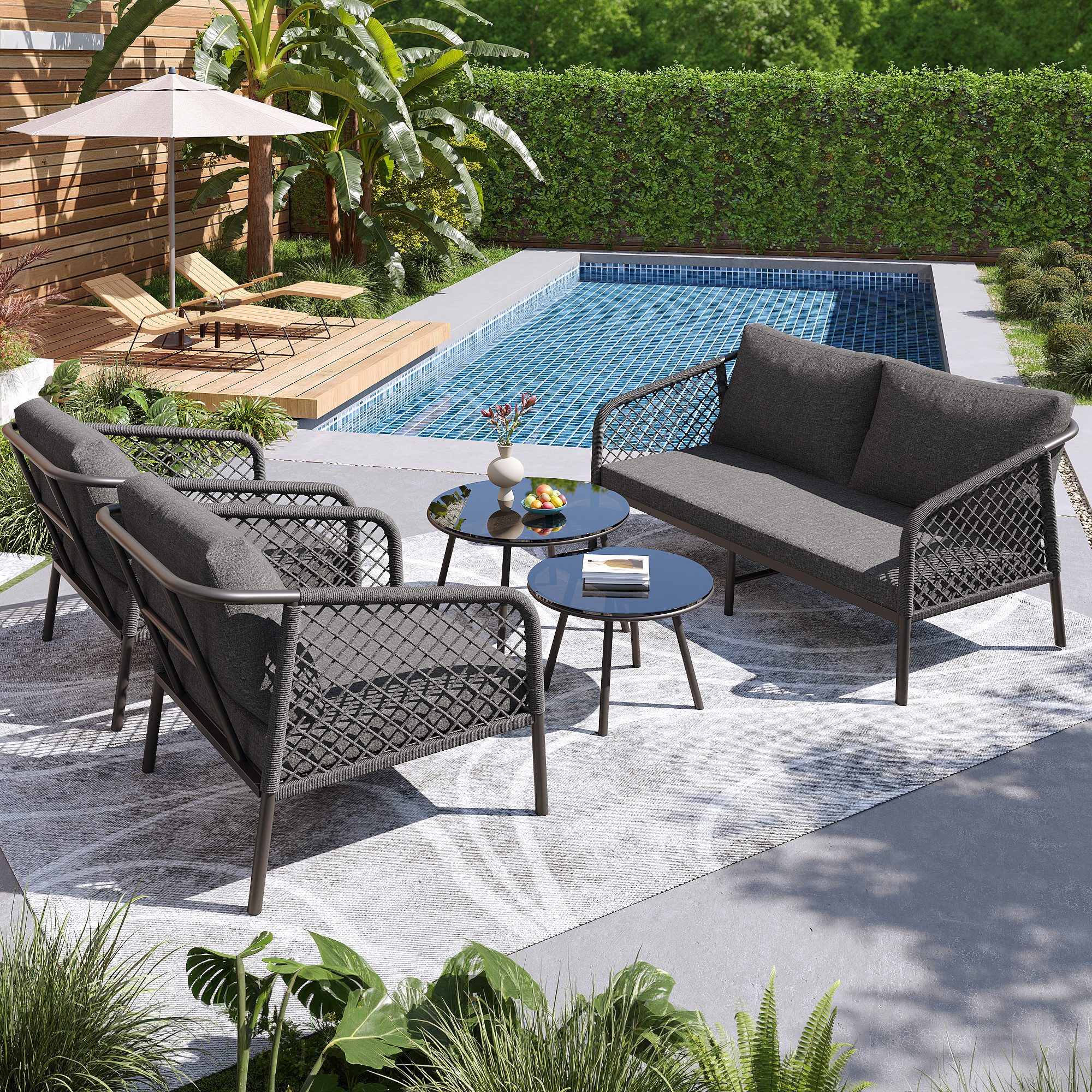 Flieks Gartenlounge-Set, Outdoor 4-Sitzer Gartenmöbel-Set mit günstig online kaufen