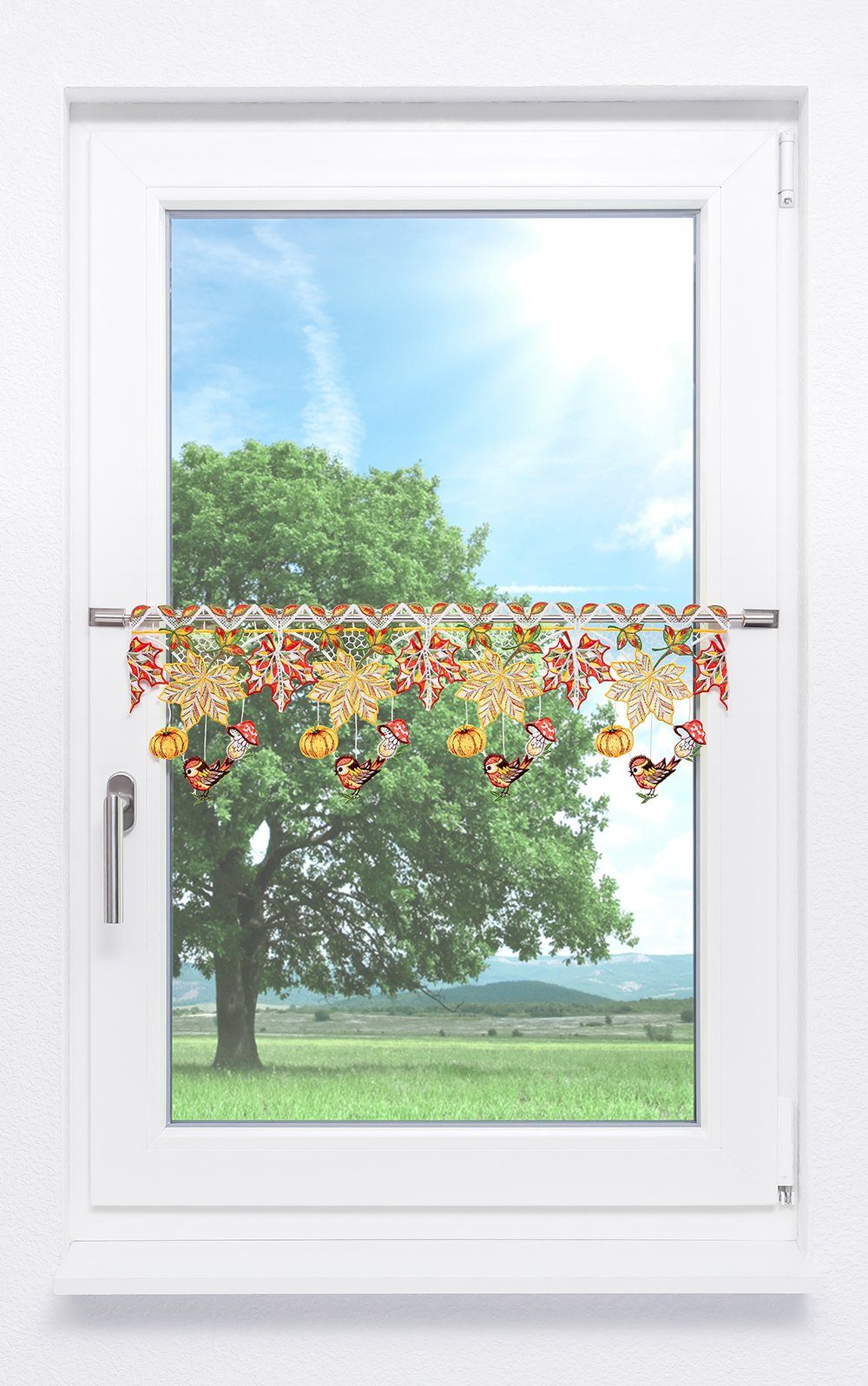 Scheibengardine Herbstliebe, (1 HxB St), 21x48cm Spitze®, Plauener transparent