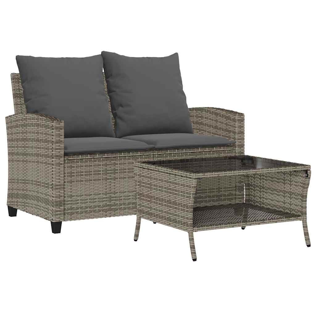 vidaXL Loungesofa Gartensofa 2-Sitzer mit Kissen & Tisch Grau Poly Rattan, 1 Teile