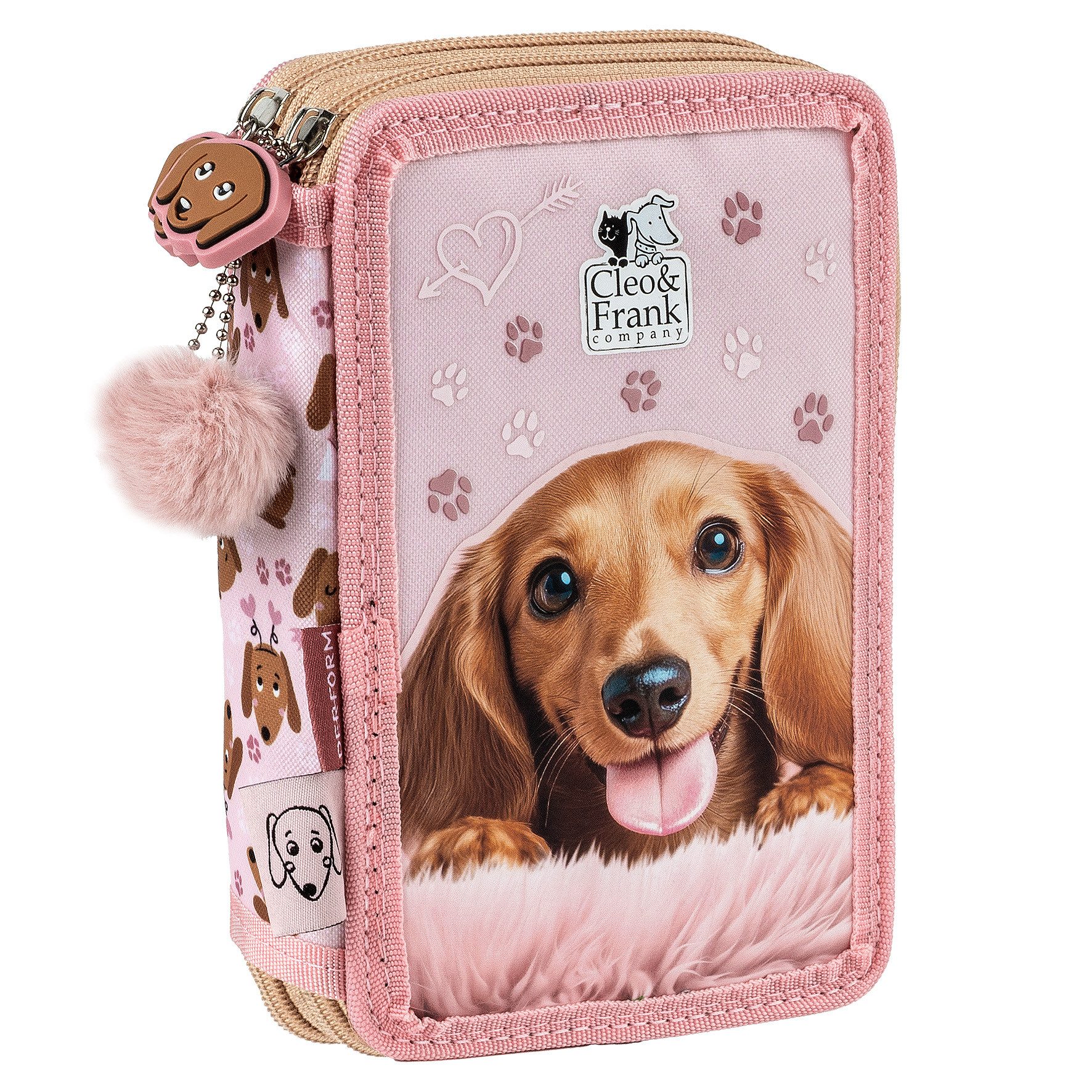 DERFORM Federtasche Hunde Dackel Federmappe gefüllt 2 Fach Federmäppchen Stifte Etui, (25-tlg)