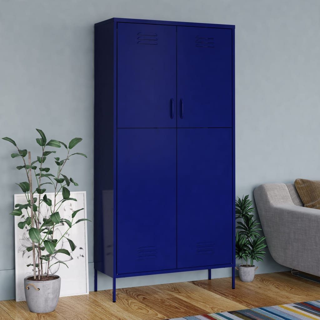 vidaXL Kleiderschrank Stahl (1-St) 90x50x180 cm Marineblau Kleiderschrank