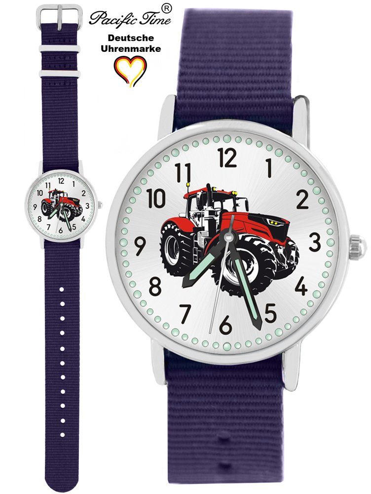 Pacific Time Quarzuhr Kinder Armbanduhr Traktor rot Wechselarmband, Mix und Match Design - Gratis Versand violett