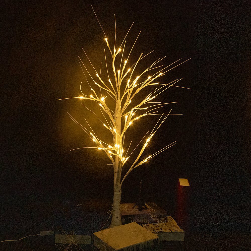90cm, Weihnachten Ein/Aus-Schalter Weiß, mit Party Warmes Rosnek Dekolicht Deko, USB-betrieben, für LED-Birkenbaumleuchte, 60LEDs, LED Hochzeit