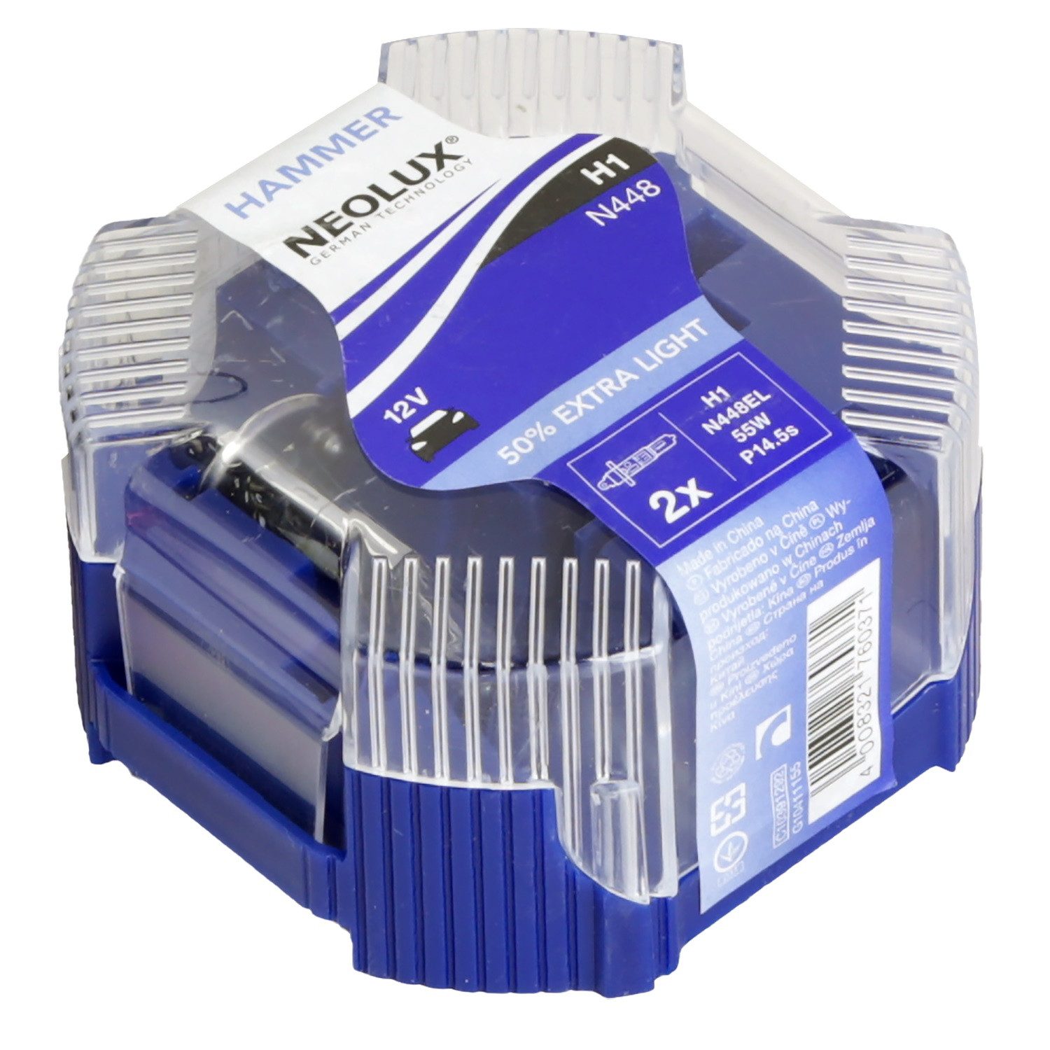 Neolux KFZ-Ersatzleuchte 2x EXTRA LIGHT H1 12V 55W Halogen P14.5s, H1, 2 St., weiß, P145s Leuchtmittel Halogen-Birnen Ersatz Auto Glühlampe Set Box
