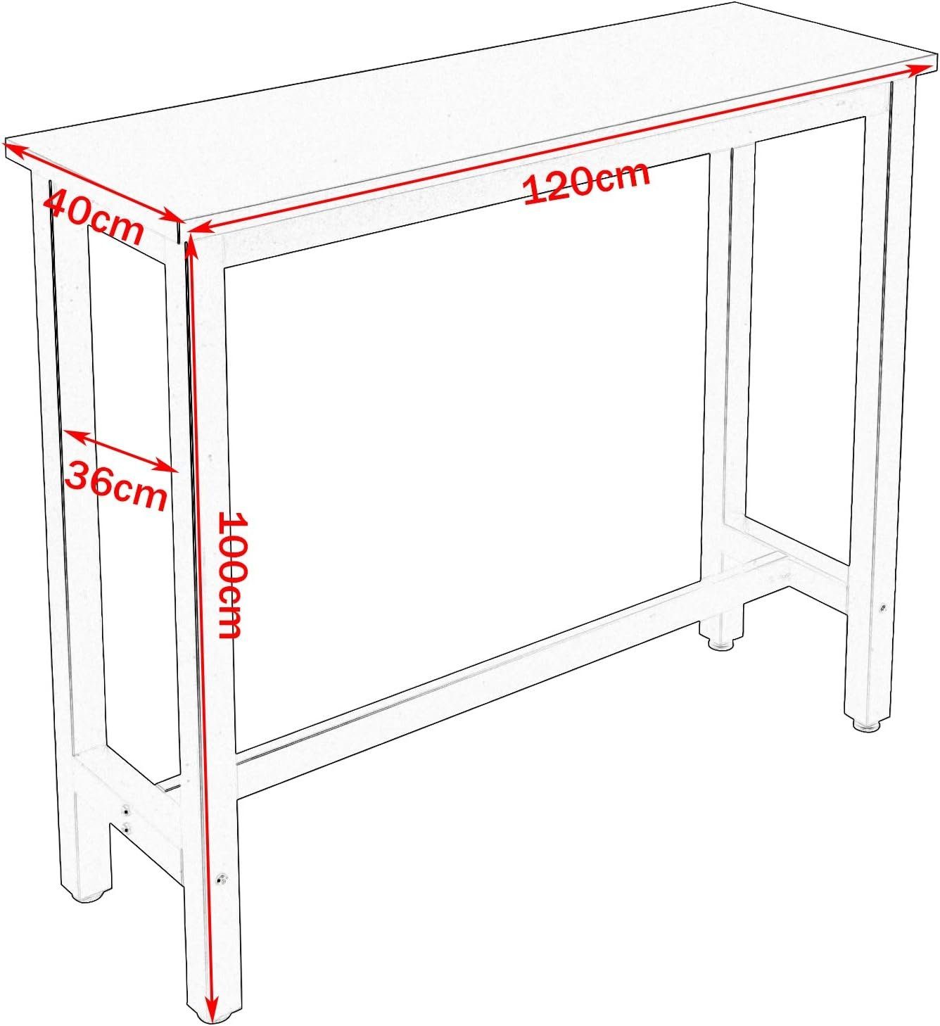 Woltu Bartisch weiß Metallgestell, (1-St), MDF, 120x40x100cm Tischplatte aus Weiß 