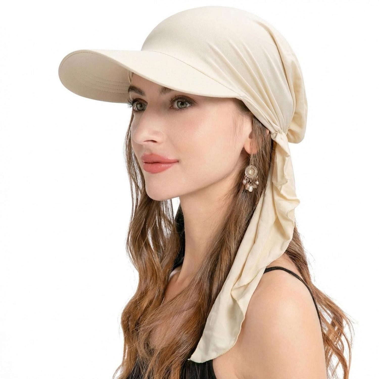 Beanie Kopfbedeckung Chemo Damen Mütze Beanie Krempe Visier Einfarbig Beige