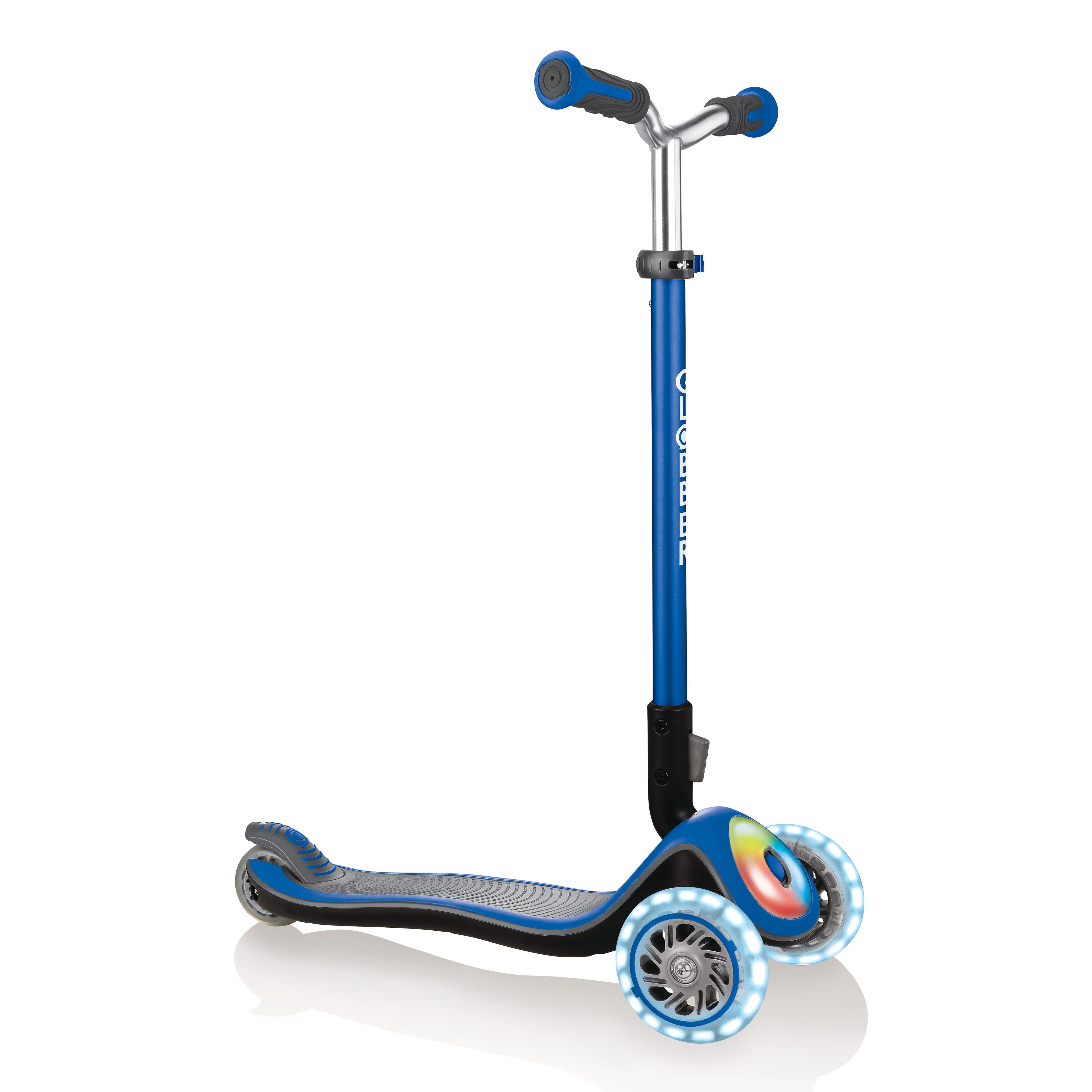 Globber Dreiradscooter Elite Prime – Tretroller 125/80 mm, ABEC 5, LED-Rollen, Leuchtdeck