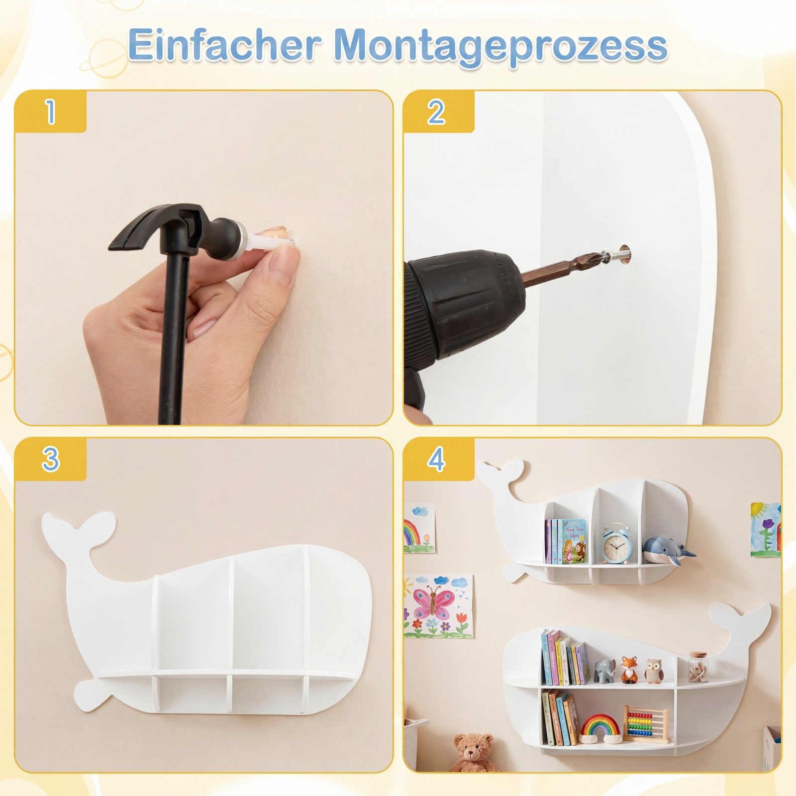 COSTWAY Kinderregal, 2-tlg., Wal Wandregal mit Fächern, Spielzeugregal aus Holz