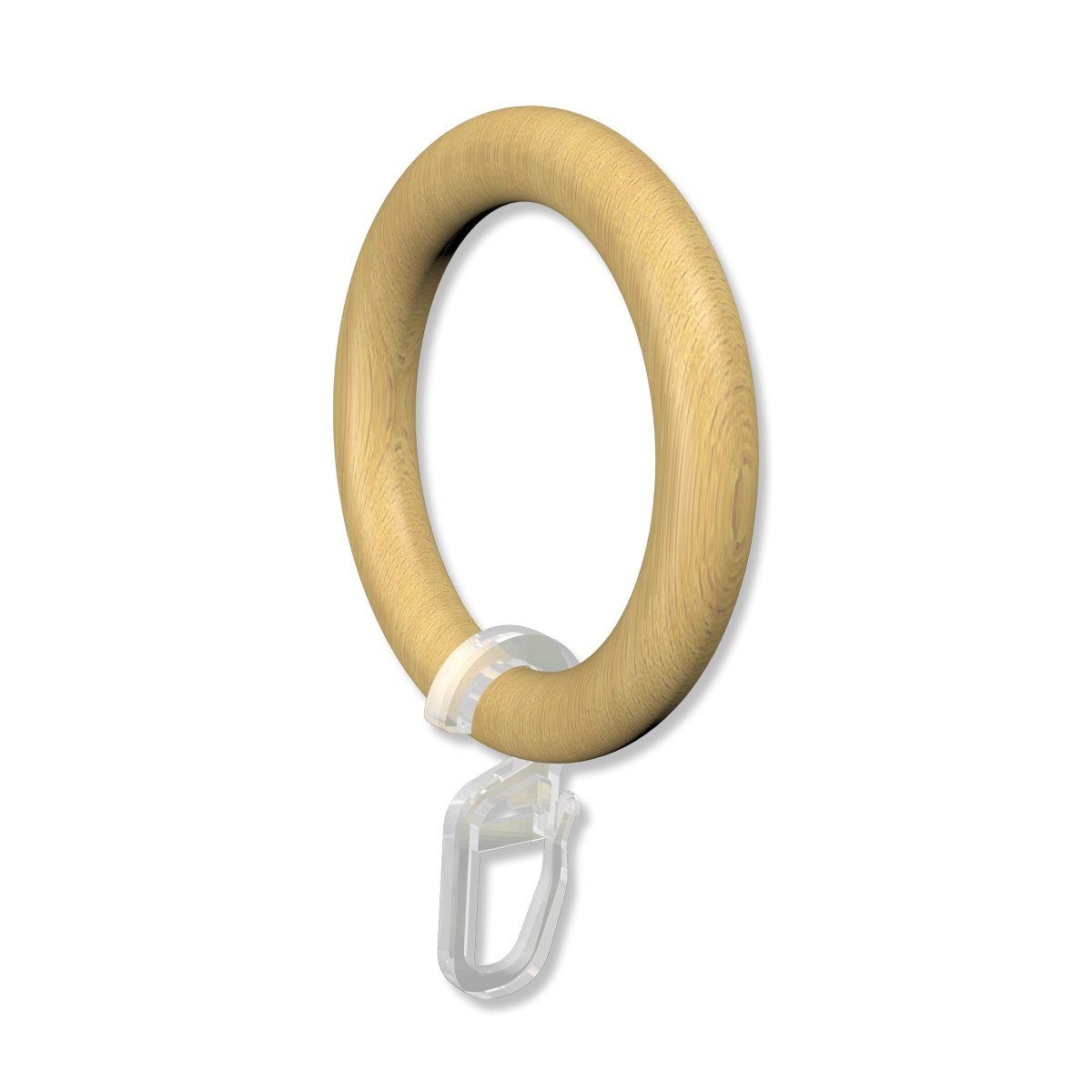 INTERDECO Gardinenring Rundringe mit Faltenhaken, für 28 mm Ø Gardinenstangen, (Packung, 10-St., Buche lackiert), Holz