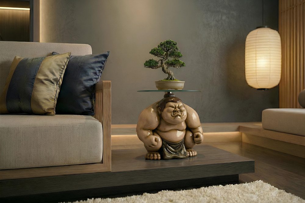 riess-ambiente Beistelltisch SUMO 30cm beige/natur - Skulptur, Glas, handgefertigt, modern, rund (Einzelartikel, 1-St), Markanter Ablagetisch - ideal als dekorativer Akzent im Wohnzimmer